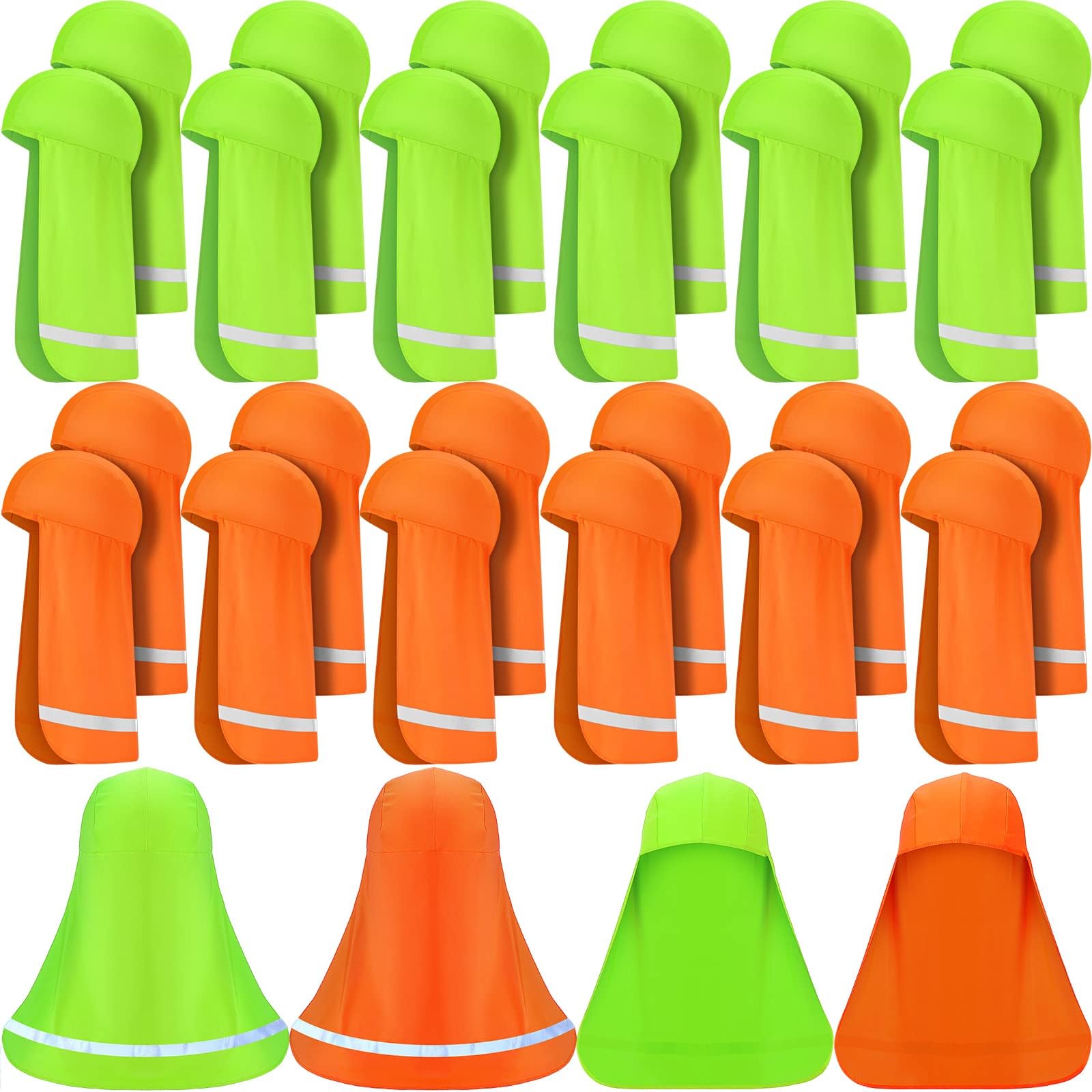 Handepo 24 Pcs Hard Hat Neck Shade Shade Skull Cap Elastic Sun Shade Hat Hard Hat Liners with Reflective Stripe Head and Neck Cover Fishing Hats Neck Shade for Men Women, Fluorescent Yellow,