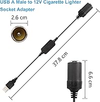 Vista 7 de CERRXIAN Cable de alimentación adaptador de toma de mechero de cigarrillos de 12V 8W macho USB A de 1 pie para cámara de salpicadero, GPS, tiras