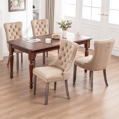 Miniatura 113 de Kiztir Juego de 2 sillas de comedor de terciopelo, sillas de comedor tapizadas con ribete de anillo y respaldo con botón, silla de comedor copetuda