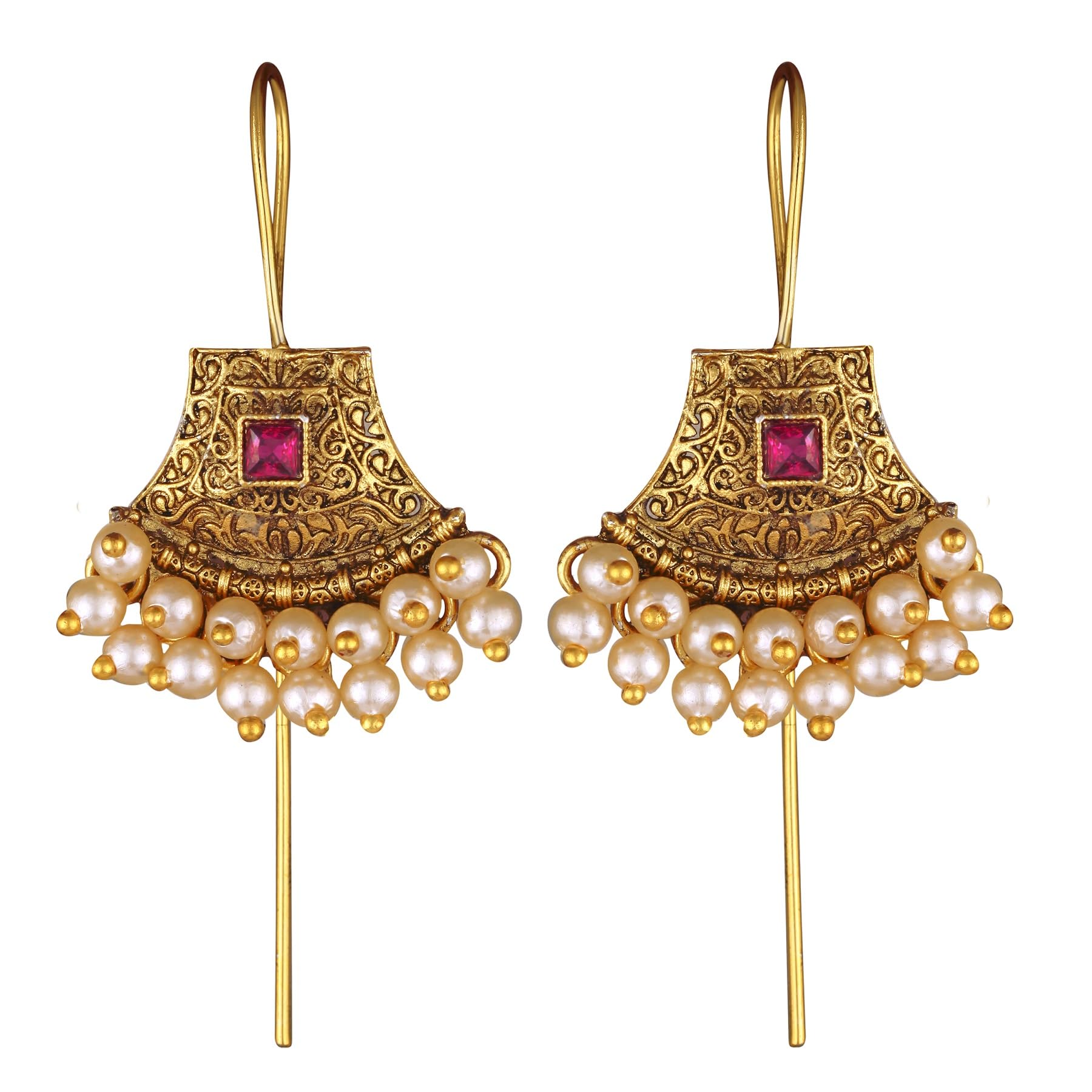 Vivastri's Premium & Unique Peackock Style Pearl Beaded Coloured Earrings -VIVA2573ERG-RED-picture-15