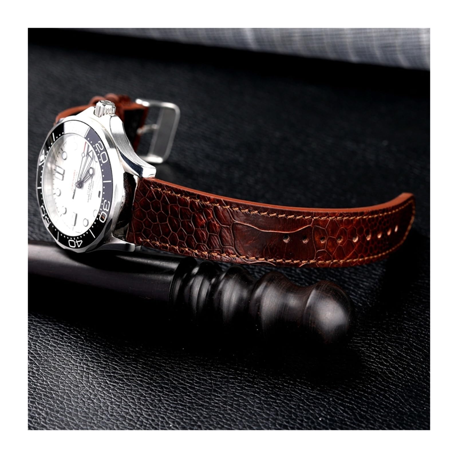 Cinturino in pelle fatto a mano, bracciale in pelle stile vintage da 18-22 mm, marrone e nero