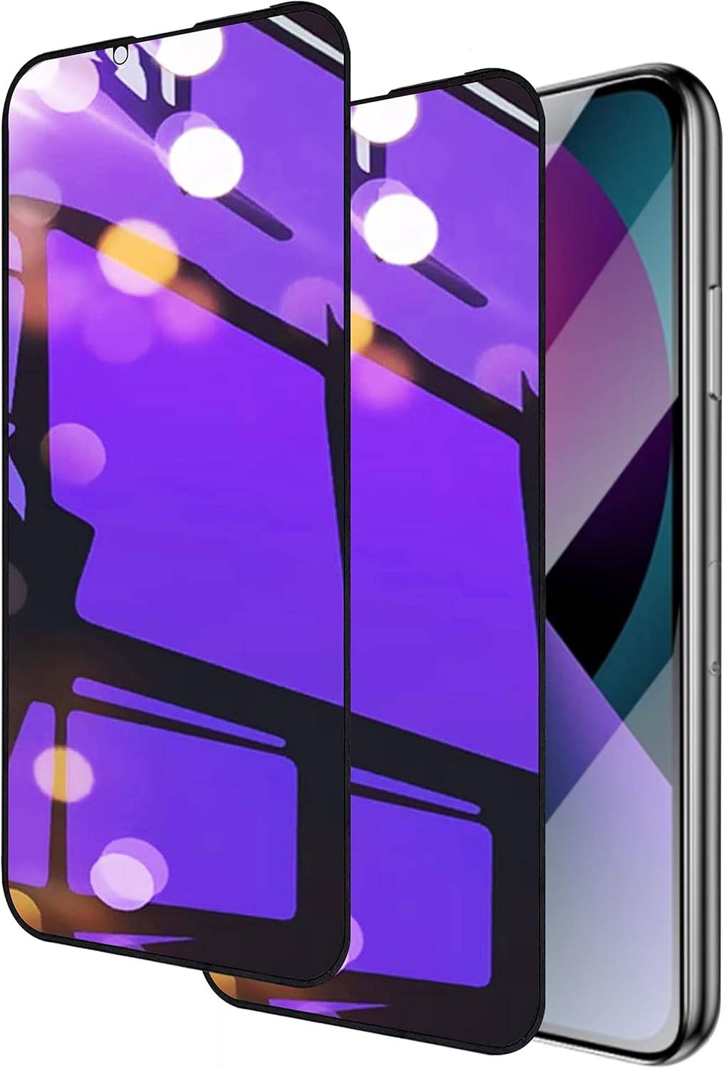 Compatible with iPhone 14 and compatible with iphone 13 / 13Pro Privacy screen protector 2 Pack Gradient Colorful anti Blue light eye protection Mirror Tempered Glass Anti-Peep Anti-Spy HD clear Film(Purple 6.1 inch)