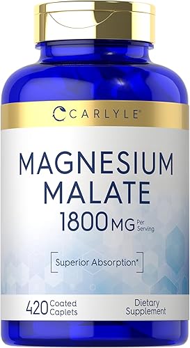 Carlyle Malato de magnesio 1800 mg 420 comprimidos recubiertos Vegetariano, sin OMG, suplemento sin gluten