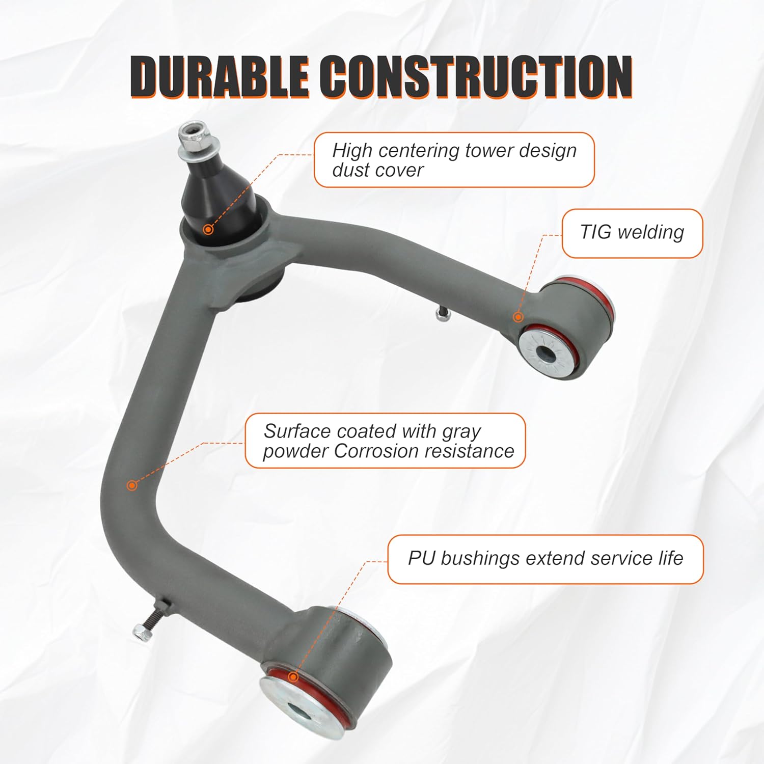 Front Upper Control Arms for 2019-2024 Chevy Silverado GMC Sierra 1500, 2-4" Lift Tubular Suspension Control Arms with Ball Joints, Replacement OEM Factory Suspension Arms, Wrinkle Gray