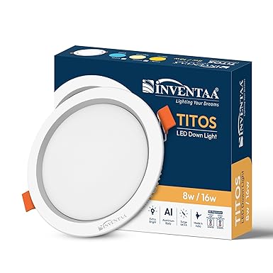 INVENTAA 8 watt Titos LED Down Lights Warm White with 2 Yrs Replacement Warranty | Wall Ceiling Light - Installed As Balcony Light, Focus Lamp, Home Temple Light, Spotlight for Wall