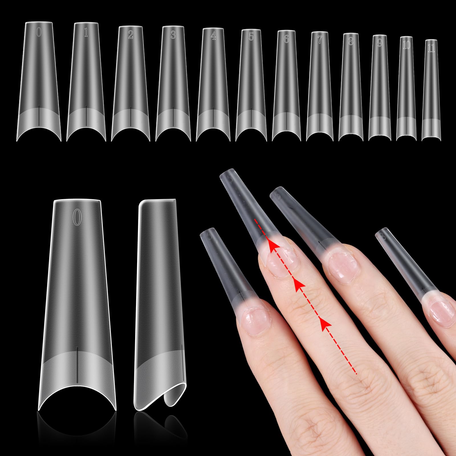 Matte XXL Coffin Nail Tips, Professional Acrylic False Nail Extensions with Positioning Line, Straight Tapered Half Coverage for DIY Nail Art Salon Home DIY(12 Sizes 320PCS) Coffin-XXL