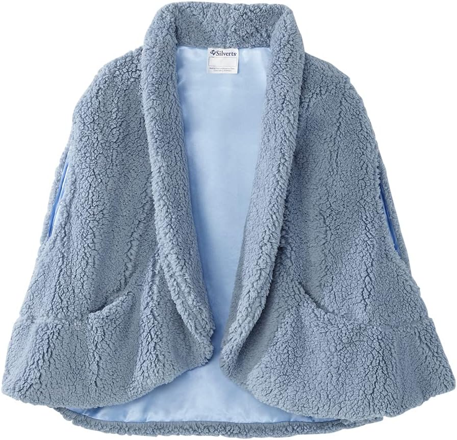 Silverts Women’s Adaptive Plush Shawl Open Front Cape Assisted Dressing Elderly Clothing Nursing Home Apparel Warm