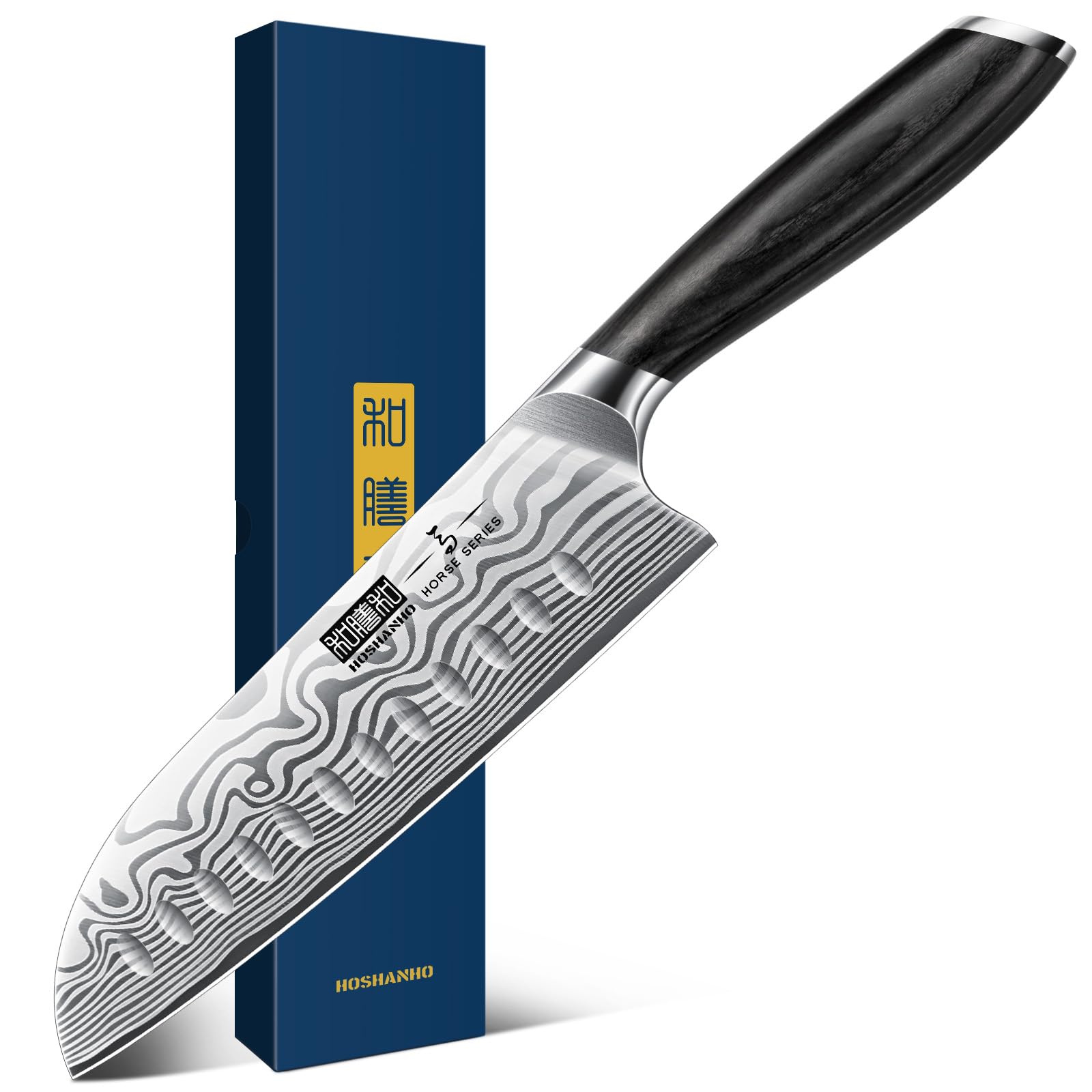 HOSHANHO 7 Inch Santoku Knife, Ultra Sharp Japanese High Carbon Powder Steel Kitchen Knife, Professional Chefs Knife with Ergonomic Handle