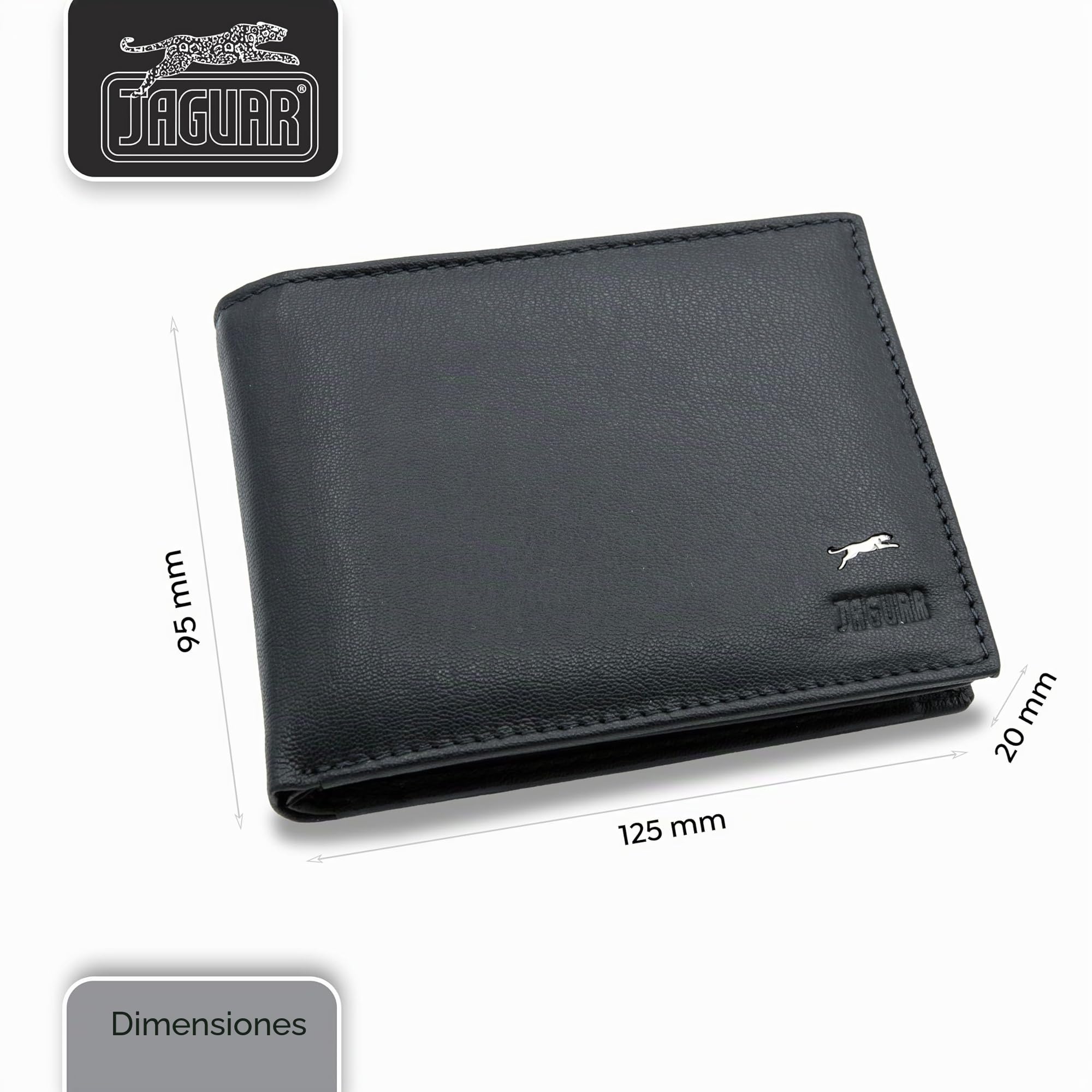 JAGUAR Cartera Hombre Piel Equipado con Ranuras para Tarjetas, Billeteras Regalos Originales para Hombre Diseño Clásico y Refinado, Monedero Tarjetero Ligero (75 g) Negro