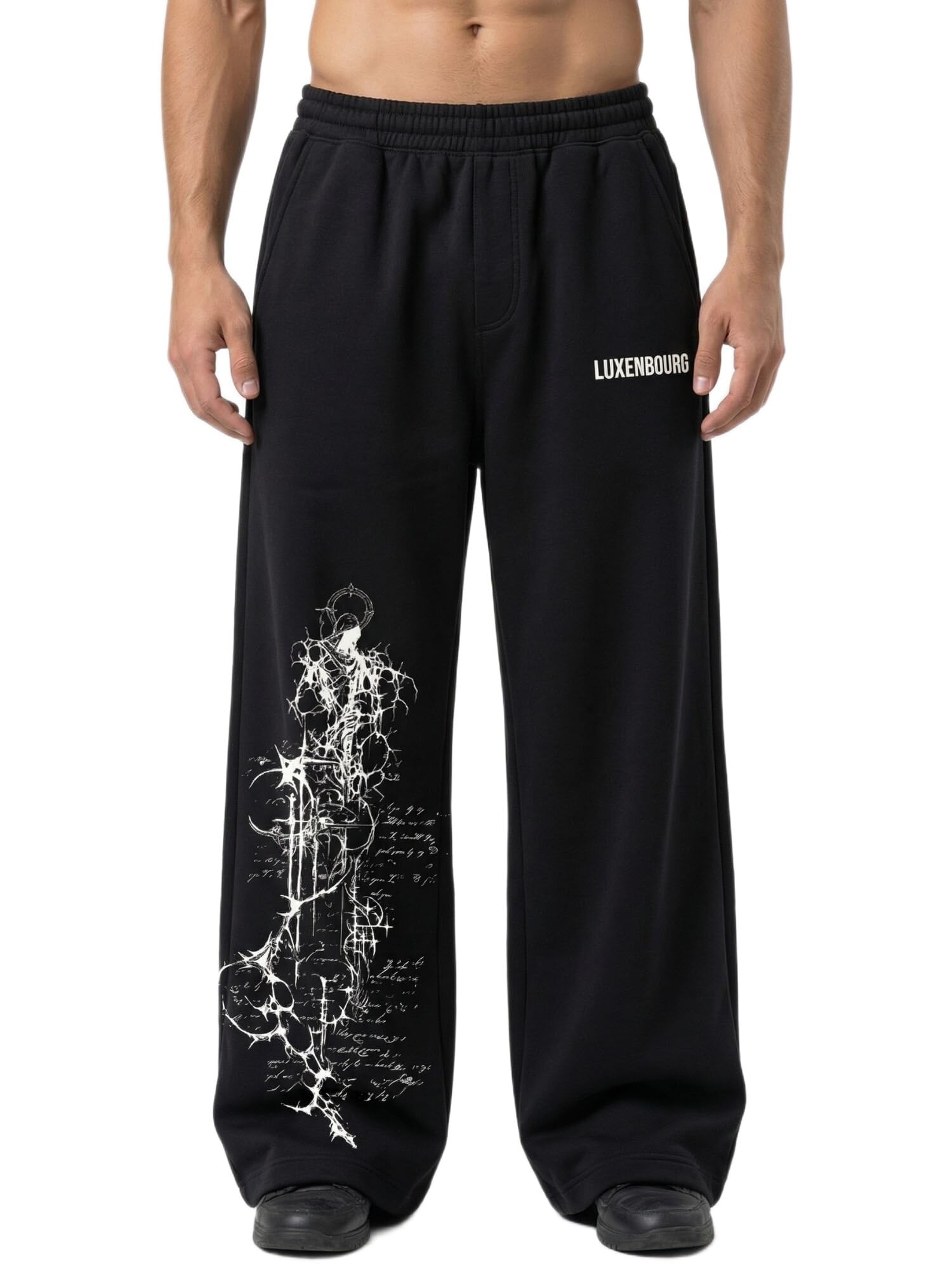Cotton Printed Baggy Track Pants for Mens| Oversized Wide Leg Relaxed Fit Sweatpants | Elastic Waist Drawstring Casual Lounge Gym Streetwear Lower with Pockets-picture-19