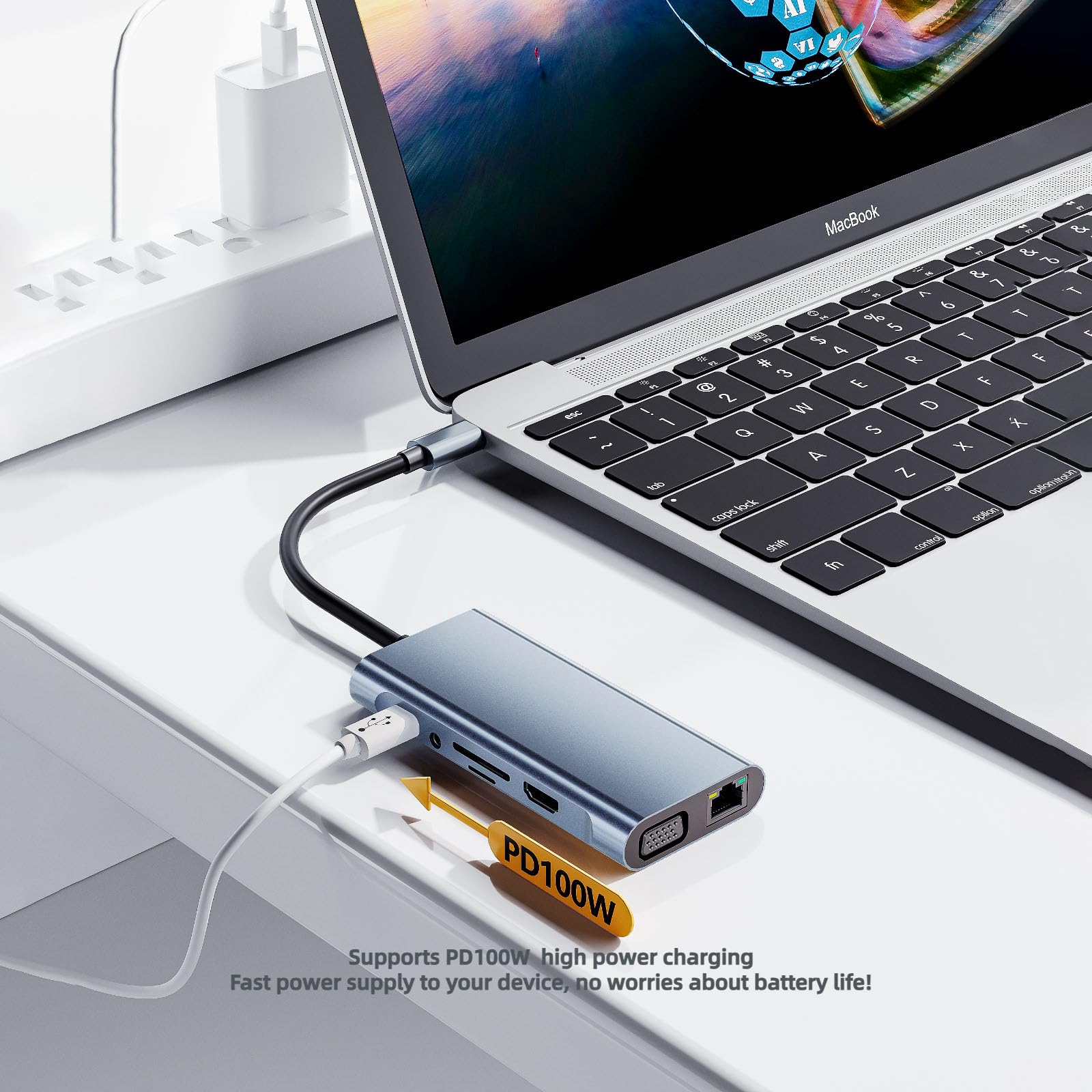 Hub USB C, adattatore USB C 11 in 1 docking station con HDMI 4K, VGA, 100W PD, USB3.0/2.0, RJ45 Gigabit Ethernet, lettore di schede SD/TF, audio da 3,5 mm, compatibile con MacBook Pro/Air, altri