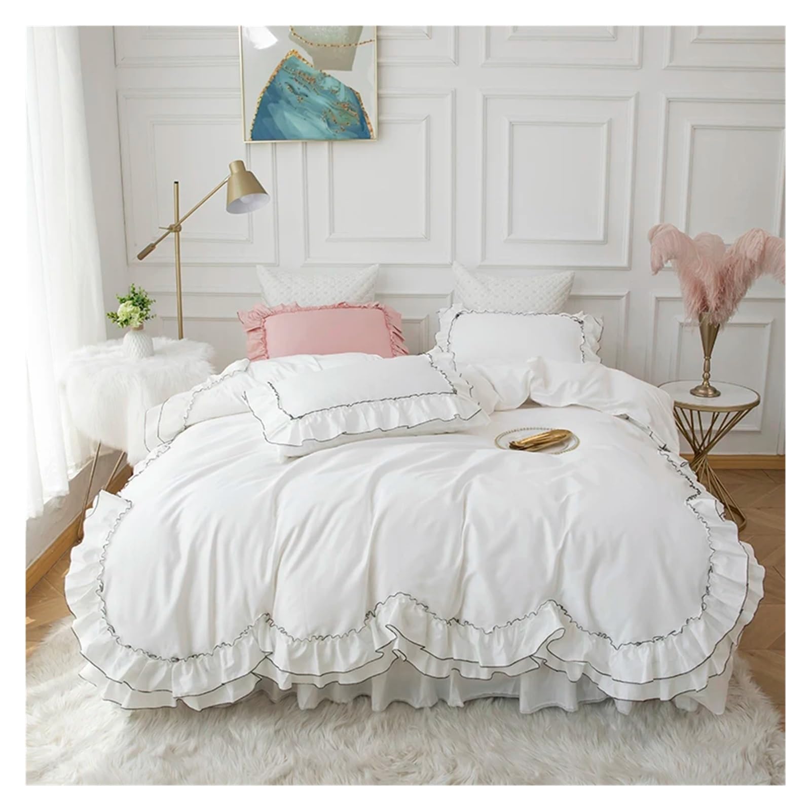 Parure de lit en coton vert de qualité supérieure et finitions volants