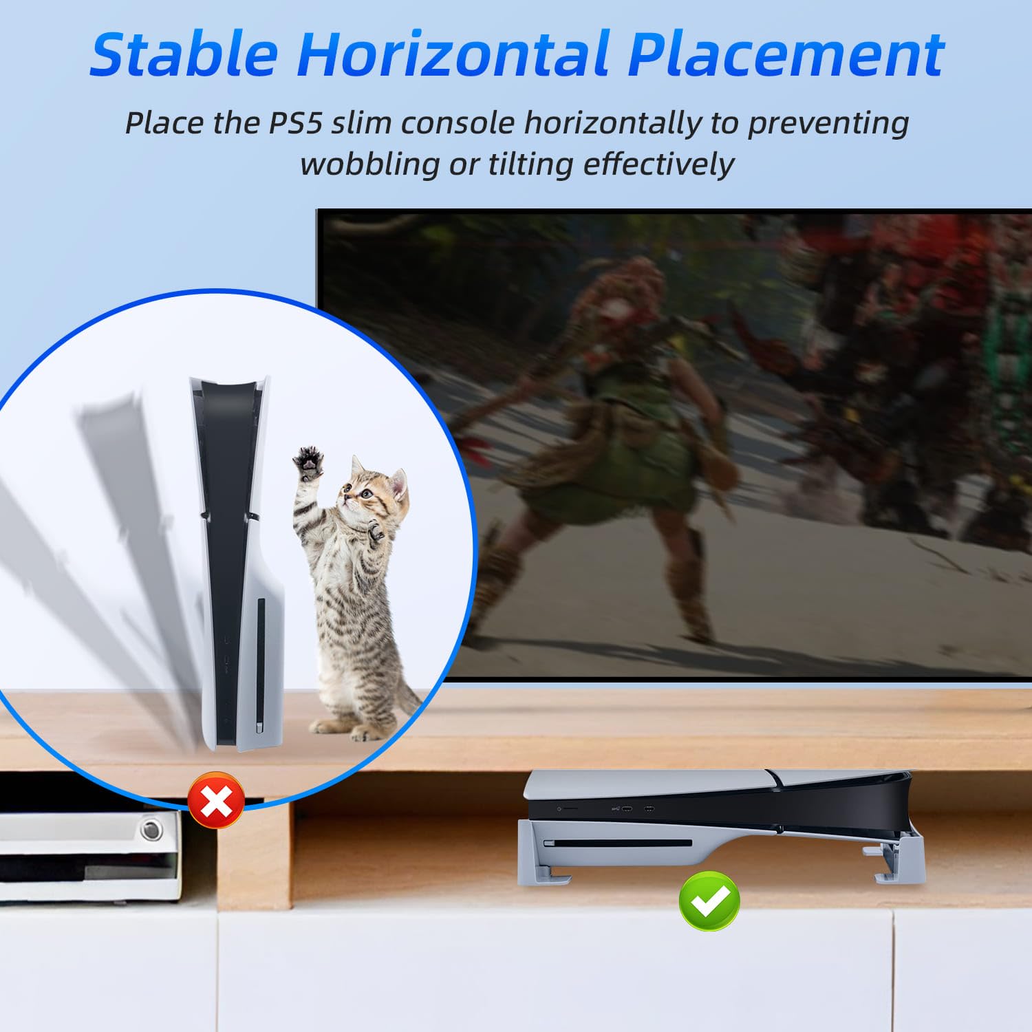 Pozioma podstawka do konsoli PS5 Slim z 4-portowym hubem USB, ulepszona podstawa wspornika akcesoria kompatybilna z PlayStation 5 Slim Disc & Digital Edition uchwyt na stojak