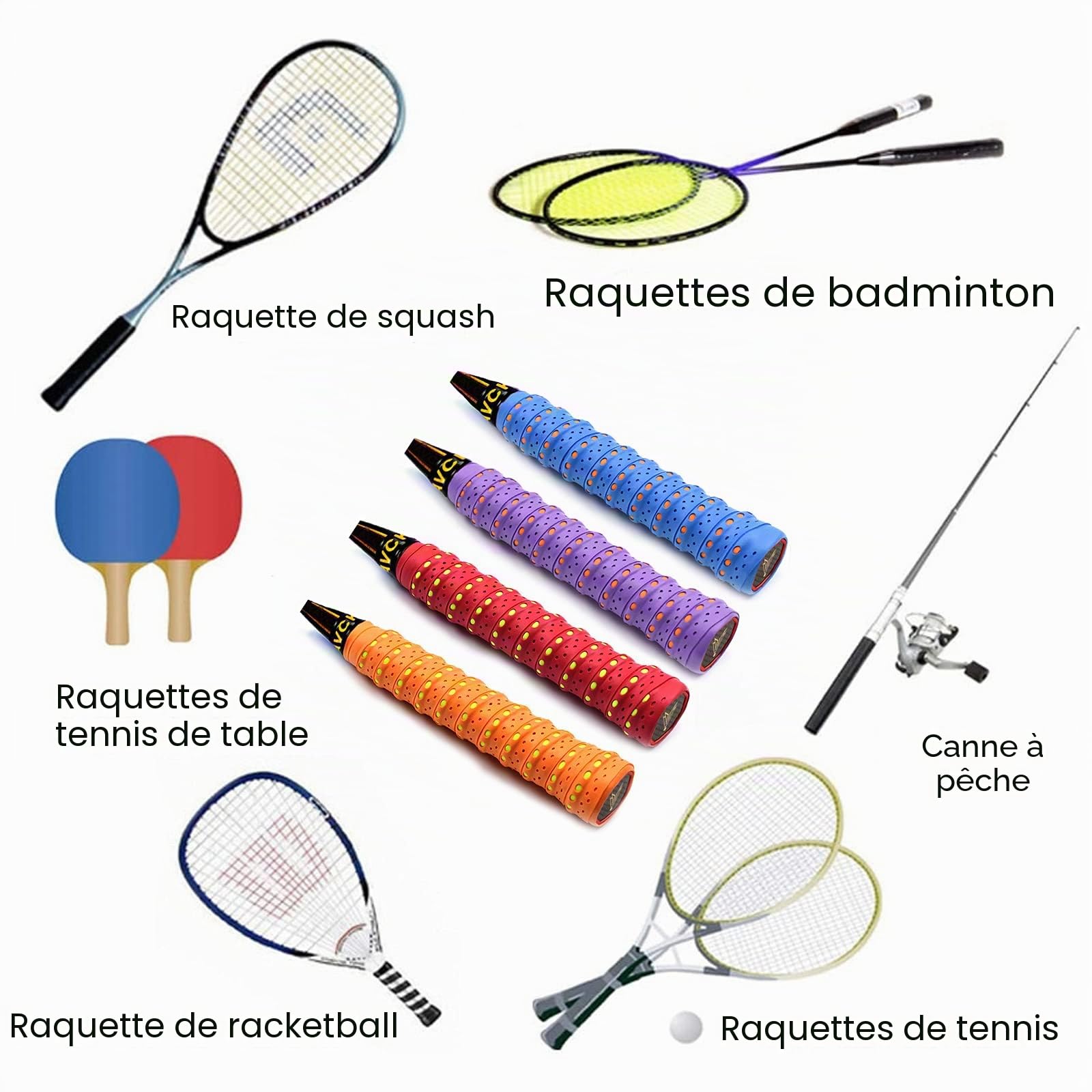 4 Pcs Surgrip Grip de Raquette de Badminton Absorbant, Antidérapant, Respirant pour Raquette de Tennis/Tennis de Table/Canne de Golf/Baseball/Squash
