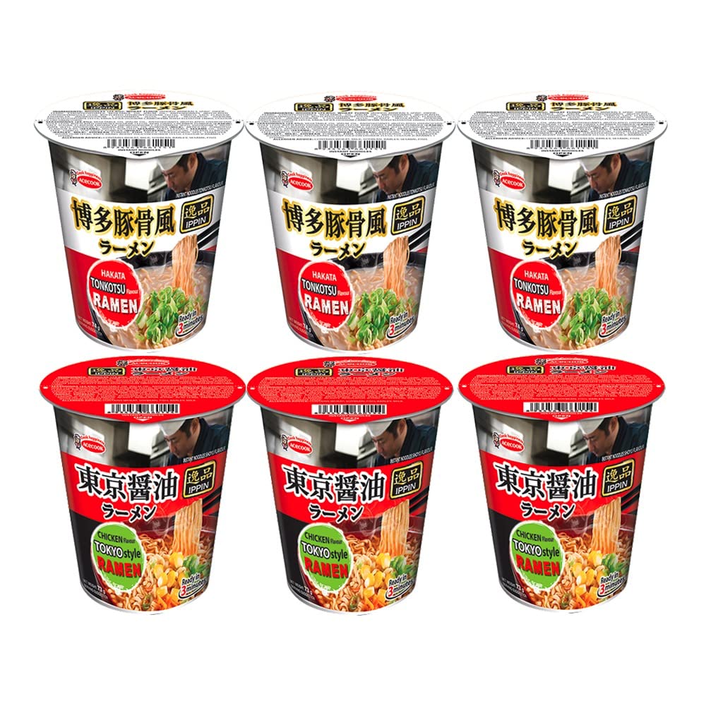 Acecook Ippin Instant Ramen Cup (Tokyo Shoyu + Hakata Tonkotsu)(Pack of 6)