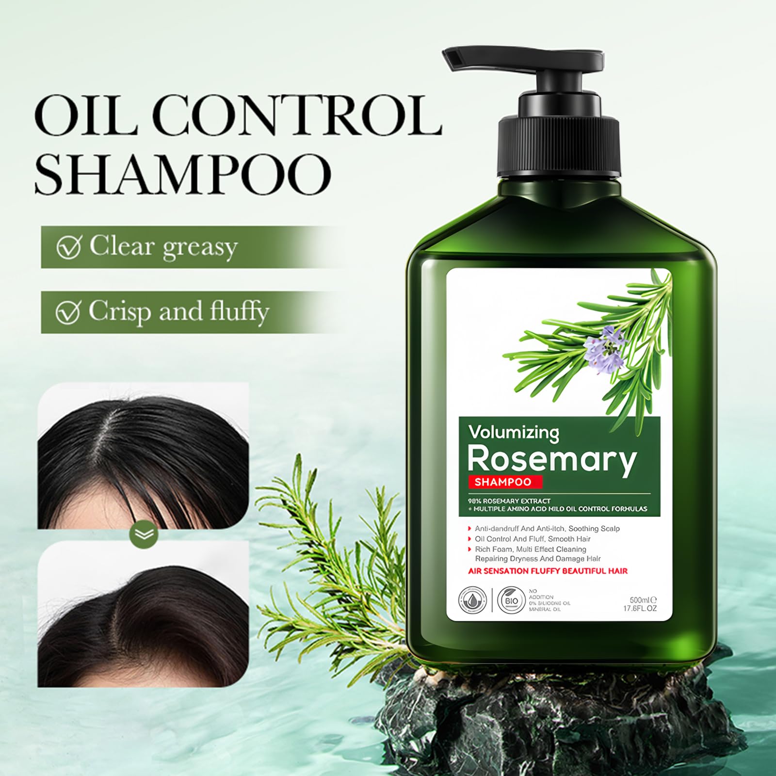 Rosmarin Anti-Schuppen Shampoo 500ml, Lindert Juckreiz, kontrolliert Öl Reparierendes, Spendet Volumen und Geschmeidigkeit, Beruhigende Kopfhautpflege für Damen & Herren