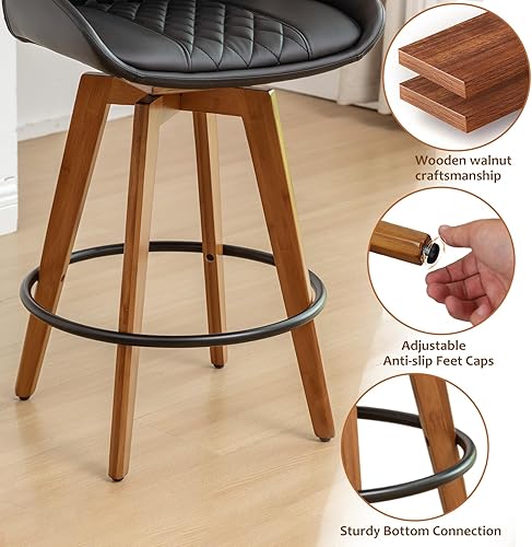 Miniatura 5 de Juego de 2 taburetes de bar con altura de barra, sillas de bar giratorias retro modernas de mediados de siglo, muebles con respaldo curvo, tapizados