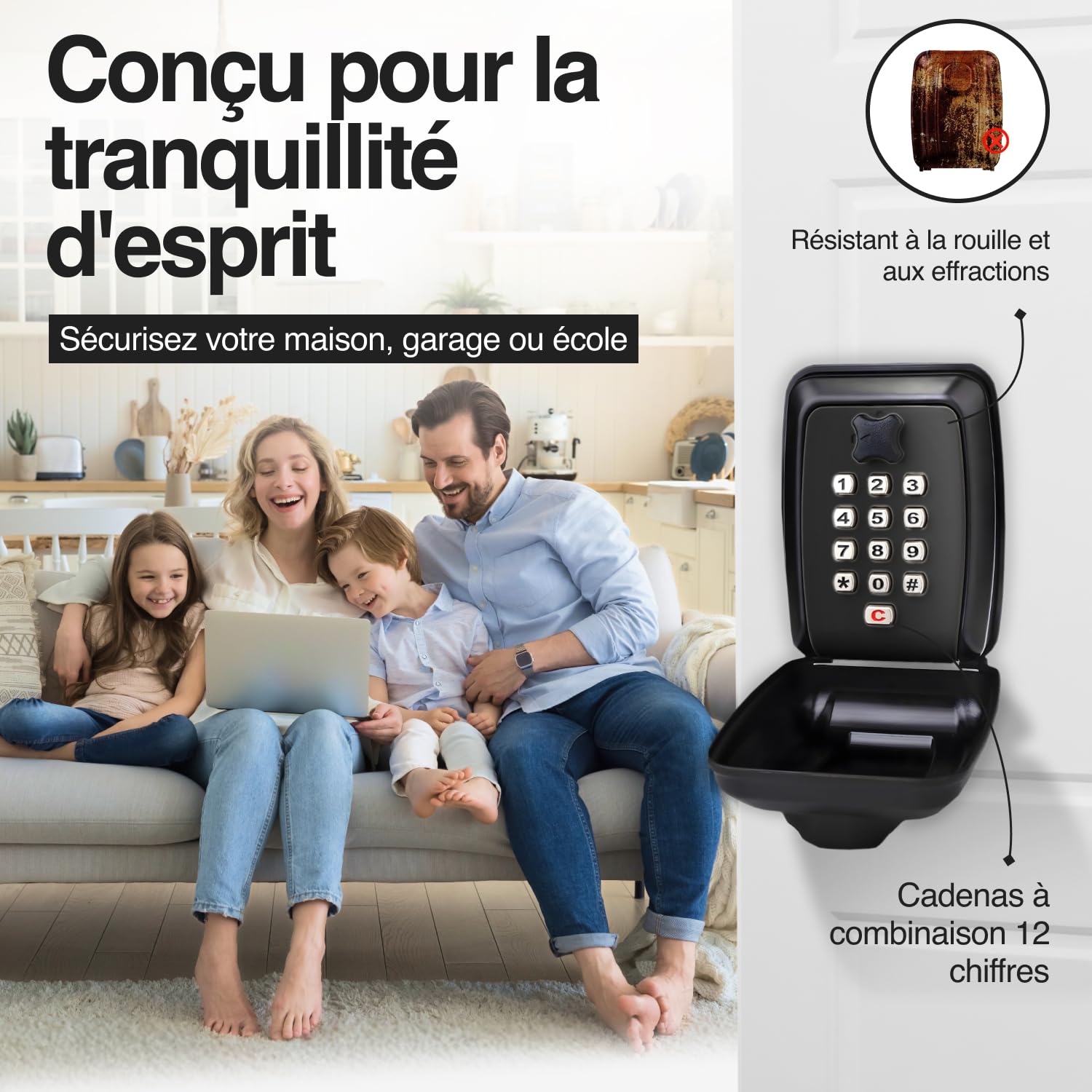 LDS® Boite à Clefs Sécurisée Extérieure – Approuvée par la Police – Coffre à Clés Étanche avec Code Réinitialisable à 12 Chiffres – Grand Rangement pour Clés de Rechange – Idéale pour Maison, Garage