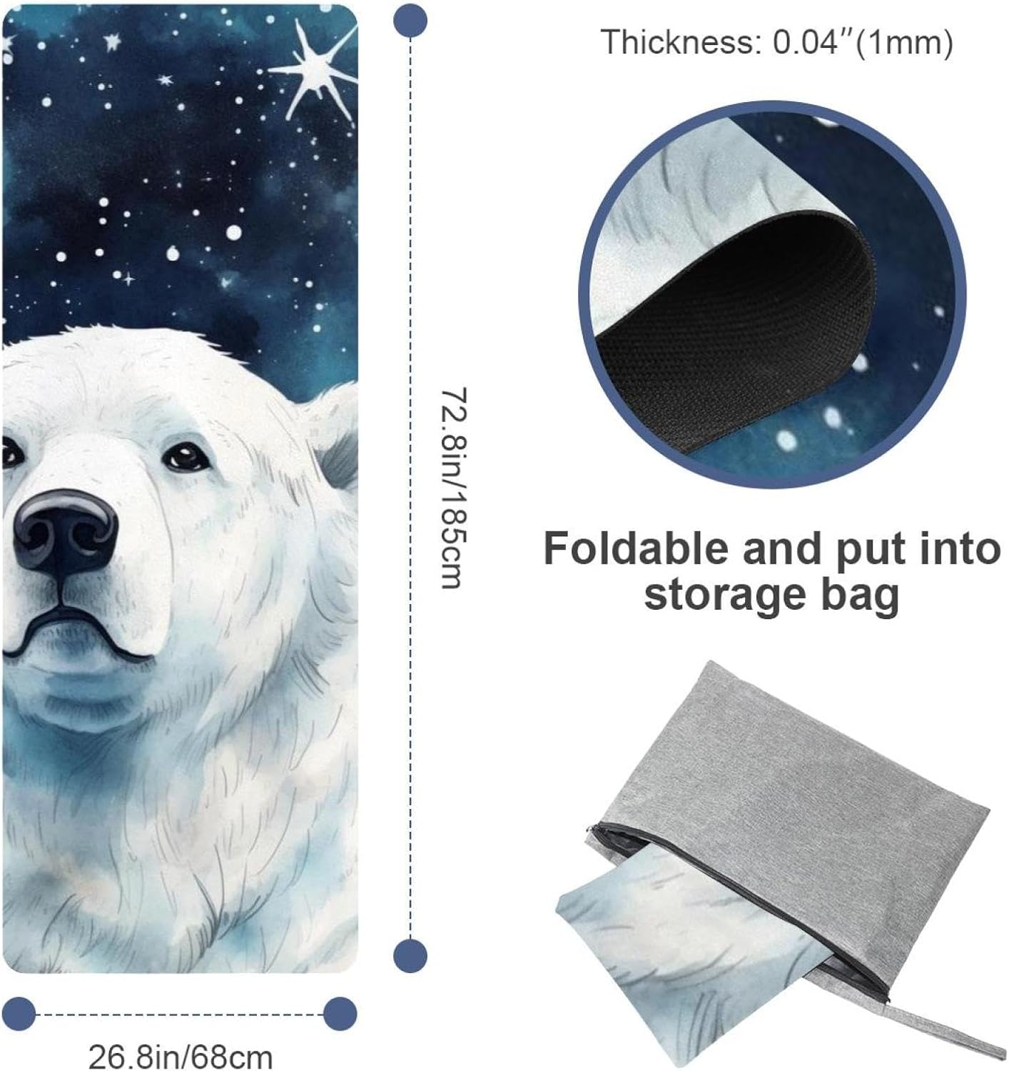 Yoga Towel, Galaxy Bear Pattern Non Slip Sweat Absorbent Hot Yoga Mat Towel for Hot Yoga, Pilates and Fitness - 72.8" x 26.8"