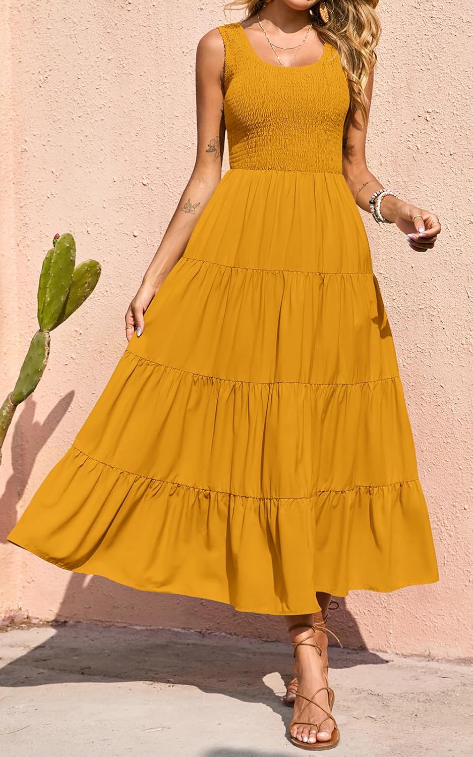 PRETTYGARDEN Women's 2026 Casual Loose Plain Maxi Sundress Smocked Tank Dress Sleeveless Spring Beach Tiered Long Dresses - Image 6