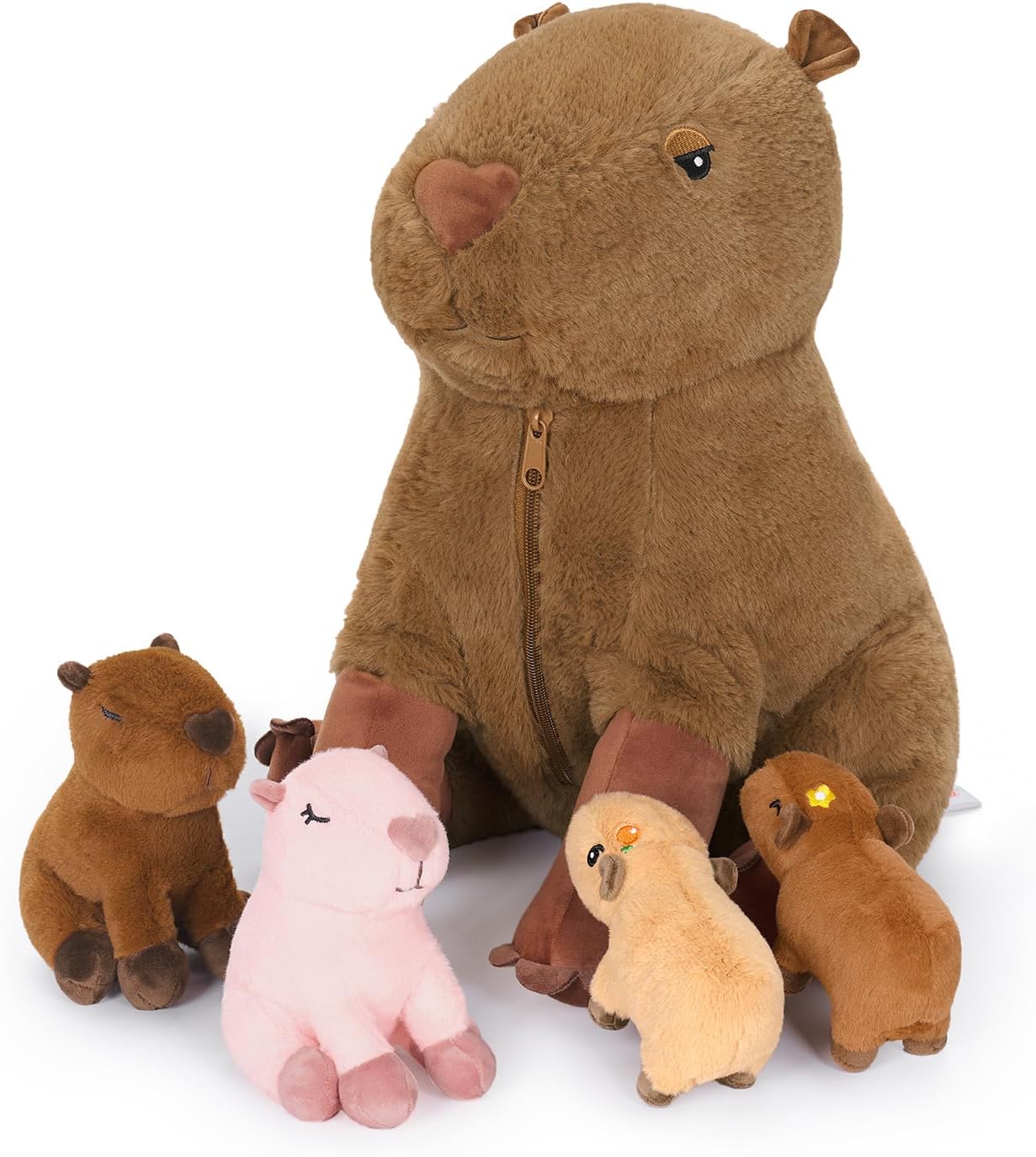 Ditucu 5Pcs Capybara Stuffed Animal Mommy 15.7 inch with 4 Mini Babies 5.5 inch Family Set Cute Plushies Toys Gifts for Kids