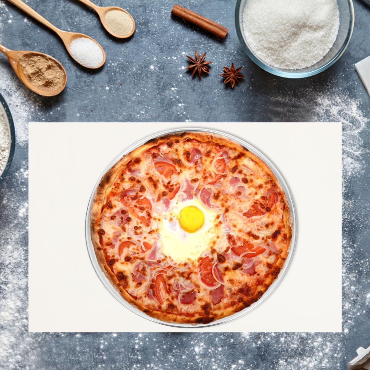 Perforated Pizza pan Stainless Steel Baking pan Stainless Steel Pizza pan Non Stick Frying Pans Stainless Steel Skillet Household Baking Tray Non- Stick Pizza Pan Round Baking Tray, 23x23cm