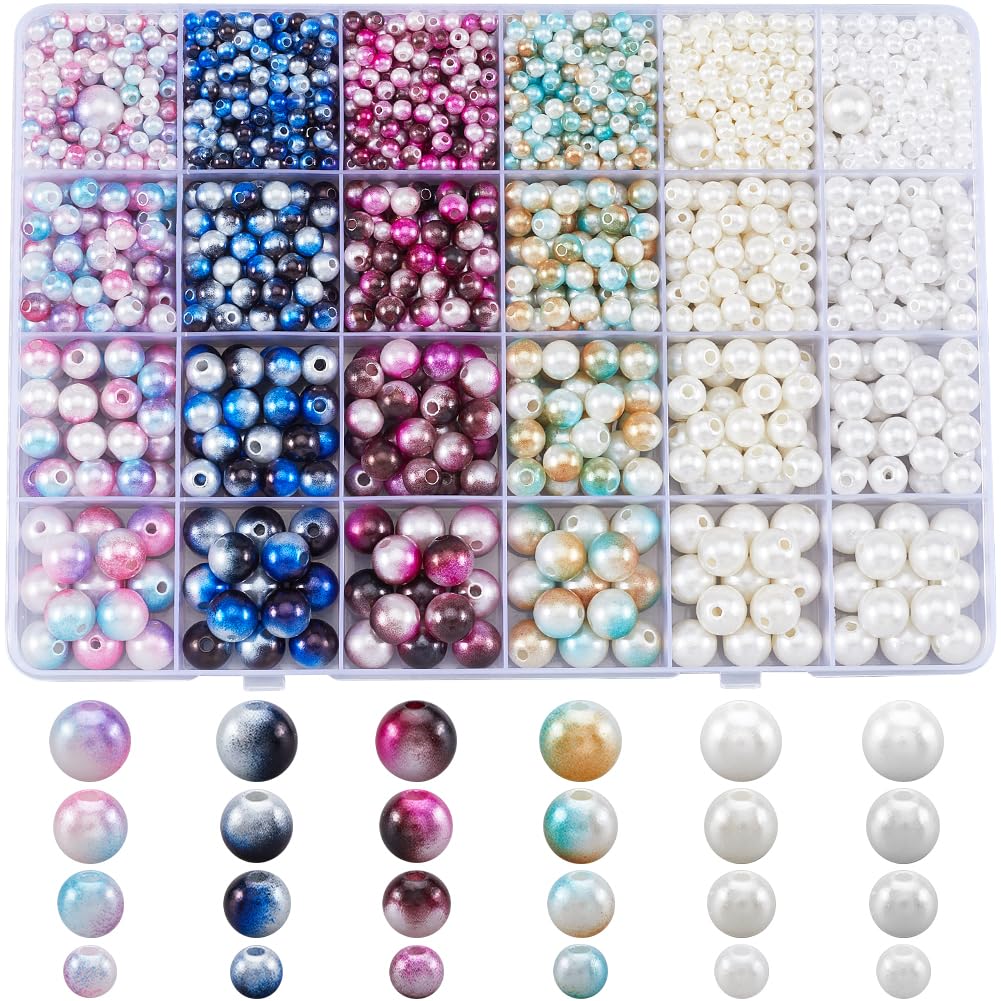 SOFPLATE 1890Pcs ABS Imitation Pearl Beads Round Plastic Pearls with Holes Assorted Colorful 4mm 6mm 8mm 10mm Ball Plastic Loose Bead for Jewelry