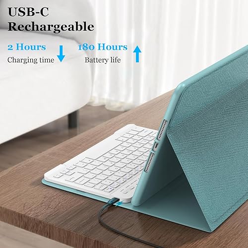 Miniatura 6 de MMK Funda de teclado para iPad de 10.2 pulgadas 987 generación 202120202019, teclado inalámbrico BT desmontable con cubierta protectora magnética