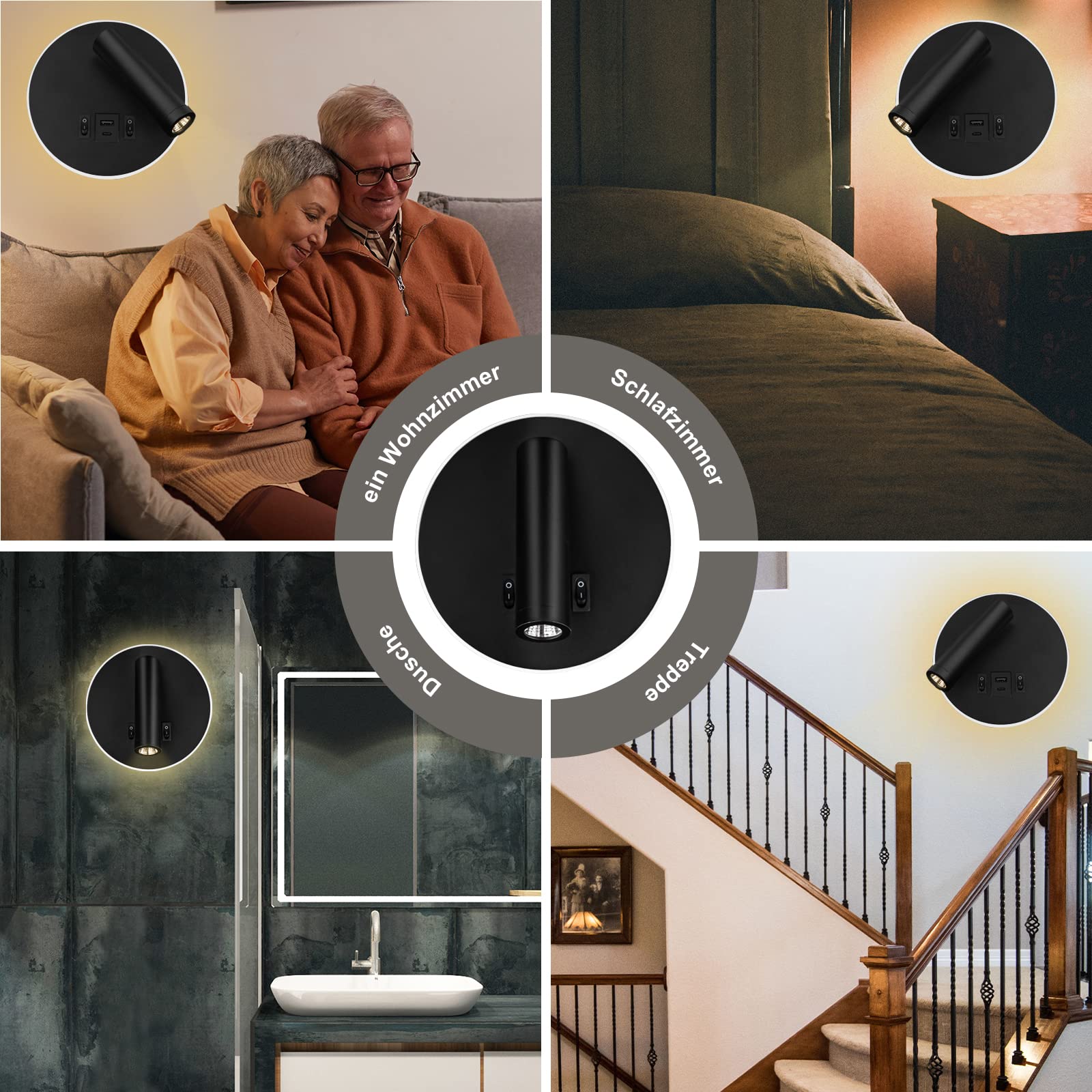 UKSUNVI LED Leeslamp Wandlamp USB Type-C Dubbele Laadpoort Schakelaar Verstelbare 12W LED Spotlight 3000K Wandlamp Aluminium Bed Roterende Lamp (Witte cirkel UKSUNVI LED Leeslamp Wandlamp USB Type-C Dubbele Laadpoort Schakelaar Verstelbare 12W LED Spotlight 3000K Wandlamp Aluminium Bed Roterende Lamp (Witte cirkel