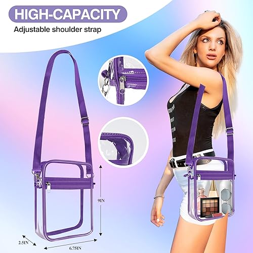 Miniatura 4 de Bolsa transparente aprobada para estadios, bolsa cruzada transparente, con correa de hombro ajustable para mujer, con bolsillo frontal