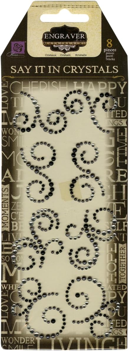 Prima Marketing 563943 Engraver 8-Piece Say it in Crystals Adhesive Gems with Mini Swirls, 3-Inch by 7-Inch