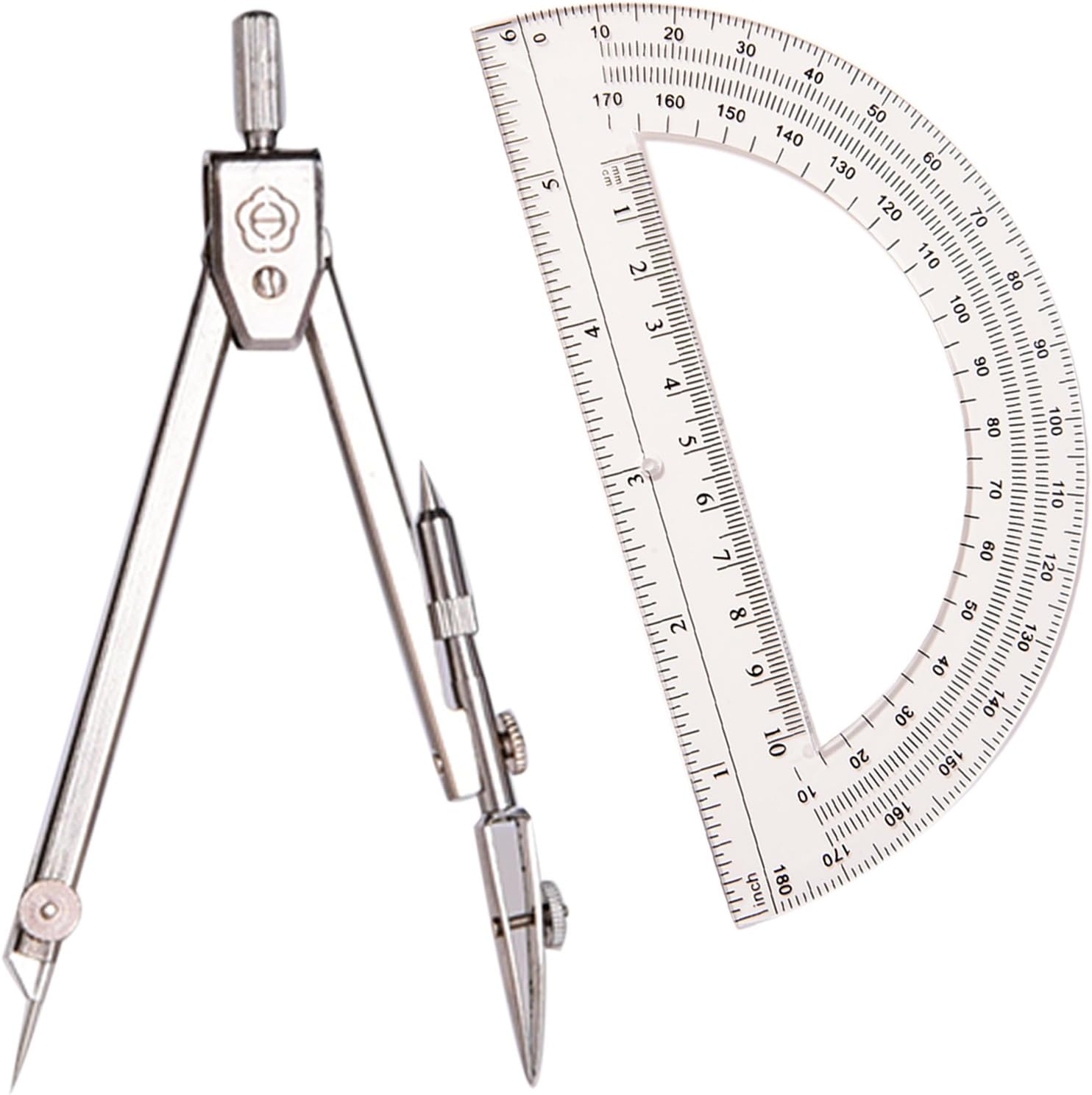 Geometry Compass and 6 Inch Protractor, 2 Piece Set(Drawing Compass and Protractor)