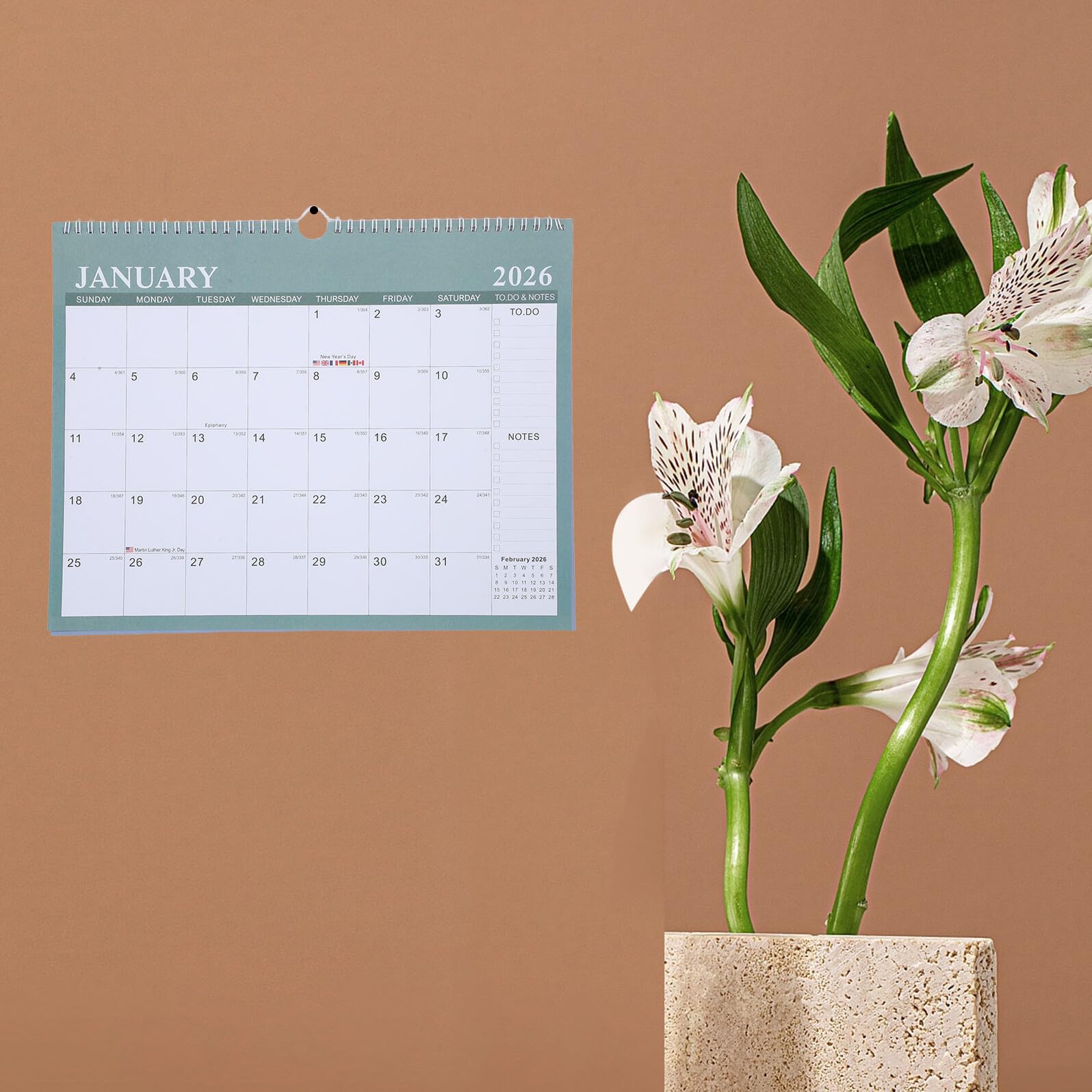ABOOFAN Großer Wandkalender Monate Monatsplaner Stabiles Hartpapier Modernes Querformat mit Multi-länder-feiertagen für Büro Schule und Zuhause