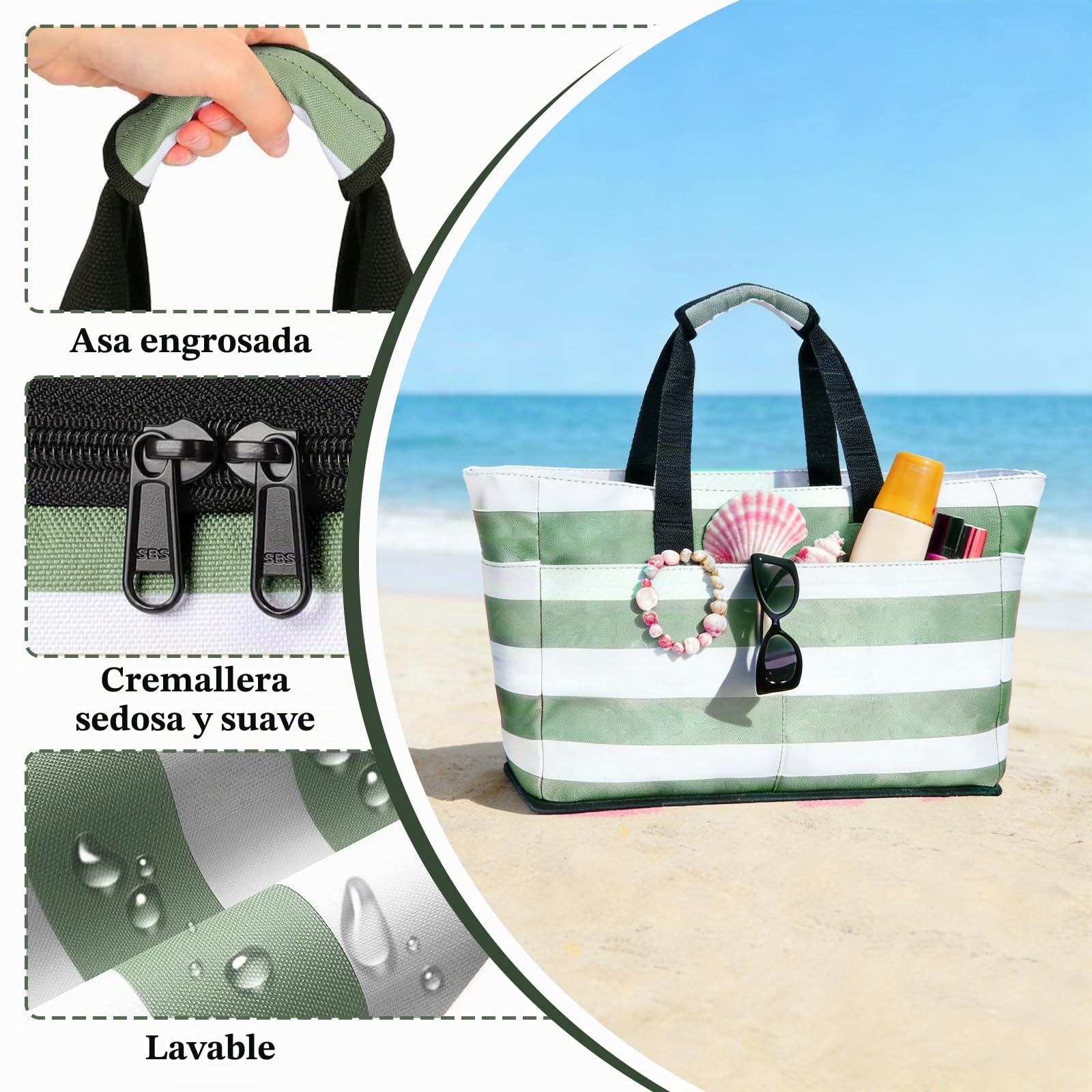 Bolsa Playa, 50 x 29 x 49cm Bolsas Grandes XXL Familiar, Familiar Bolsa Playa para Mujer, Sauna Bolsa de Viaje Plegable, Beach Bag Extra Grande con Cremallera, para Piscina, Picnic