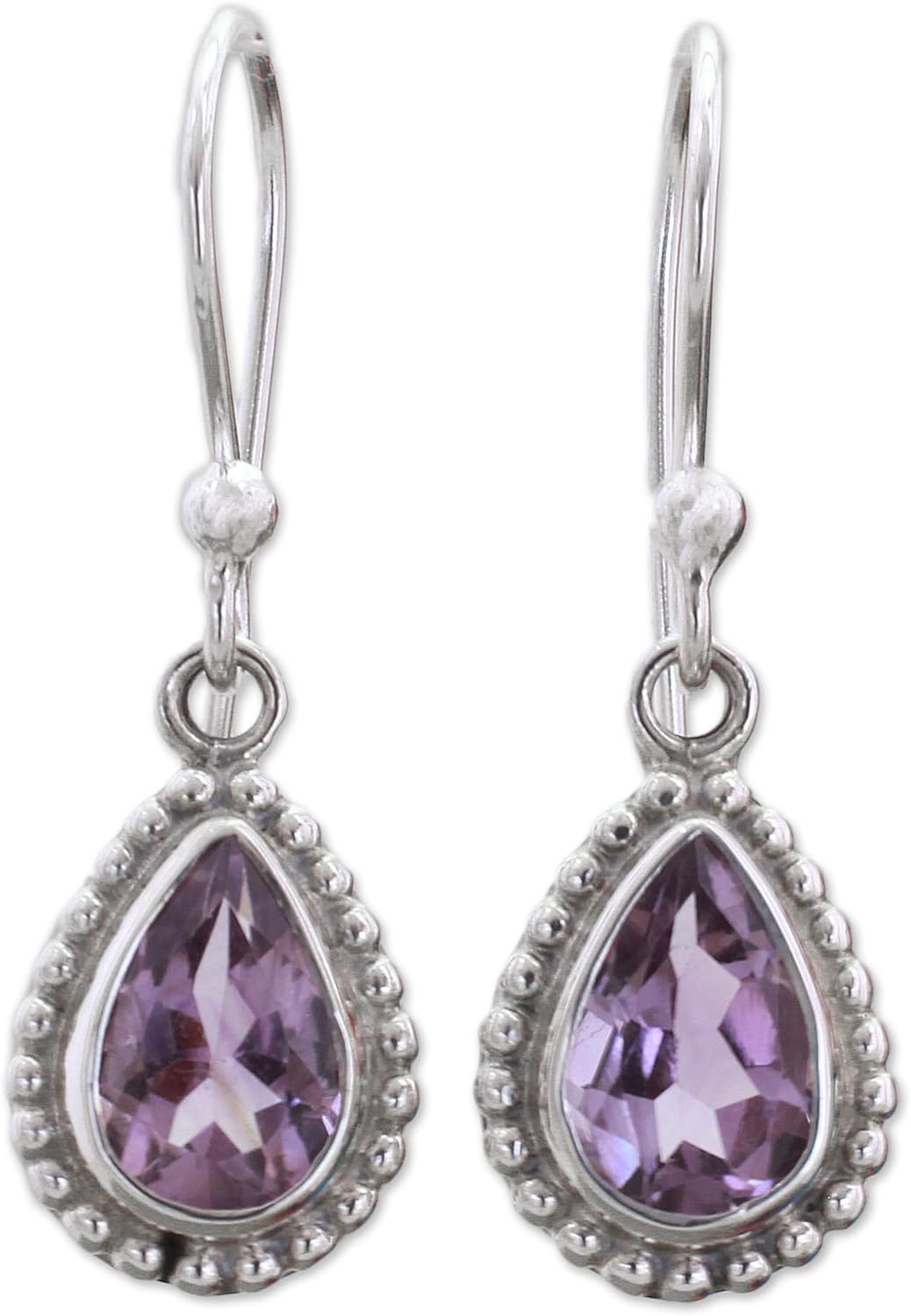 NOVICA Artisan Handcrafted Sterling Silver Dangle Earrings | Cushion Cut Oval Amethyst | February Birthstone Jewelry for Women