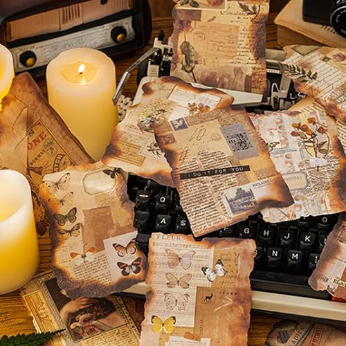 Miniatura 5 de Papel vintage quemado para álbumes de recortes, 120 piezas de papel antiguo de chatarra, papel de decoupage retro para diario, papel envejecido para