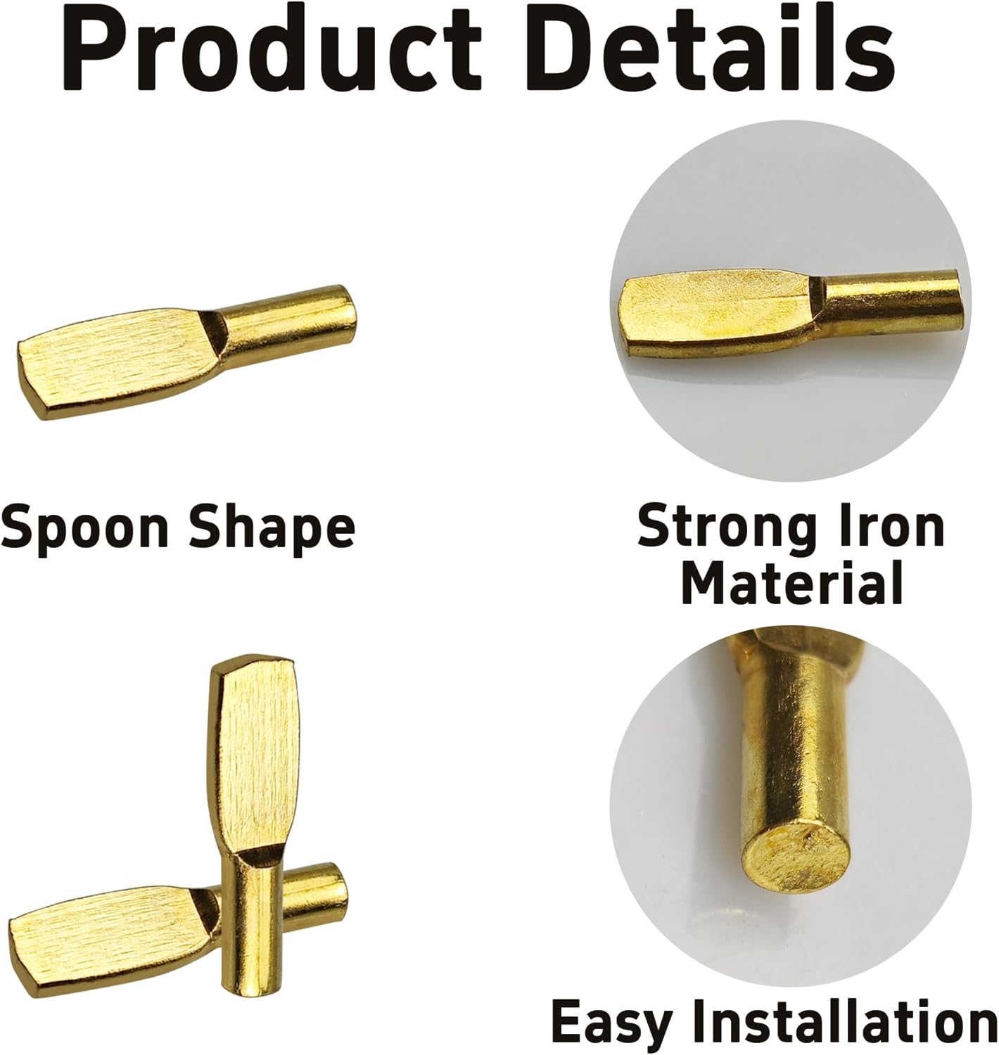 30PCS Golden Shelf Pegs, Spoon Shape Support Pins, Cabinet Furniture Pins, Shelf Bracket Pegs for Kitchen, Bookcase, Closet, Shelves (6mm Diameter)