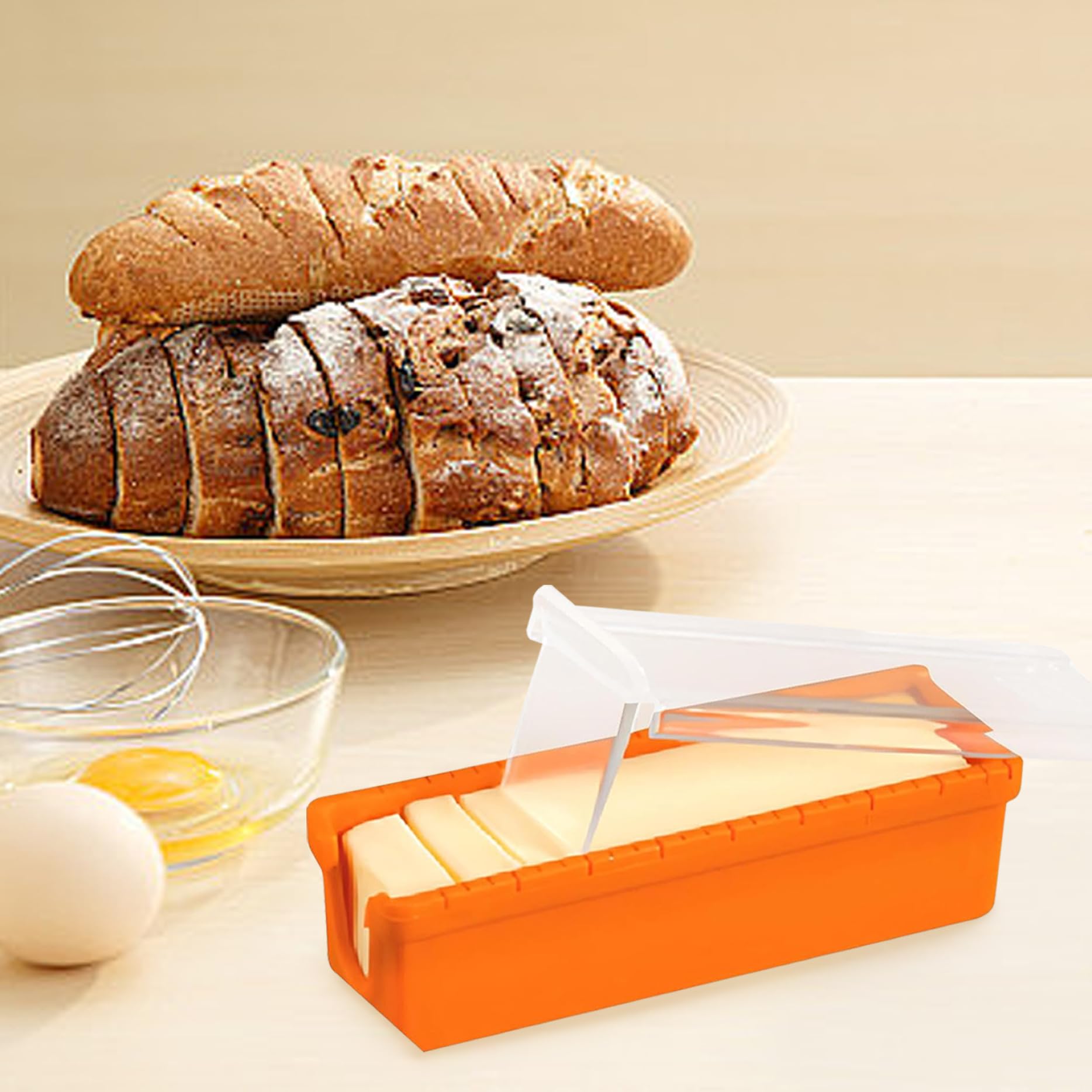 Butter Slicer Container 2Pcs Dust-Butter Slicer Cutter Butter Container 5.5x2x1.9 Inch Silicone Butter Holder with Built-in Slicing Cutter Keep Butter Fresh for Countertop, Fridge