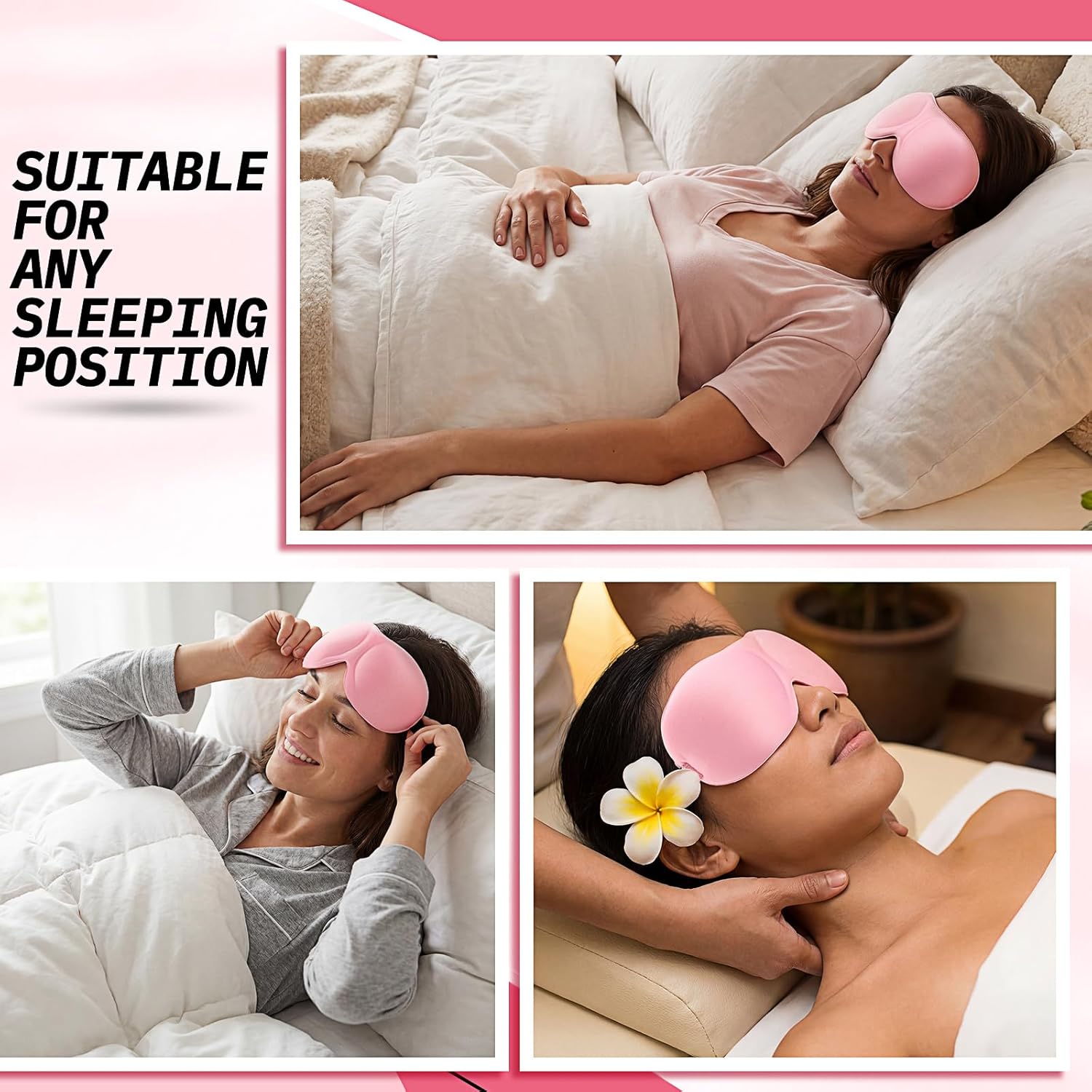 Bonuci 12 Pack Sleep Mask Blackout 3D Eye Mask for Ultralight Sleeping Night Blindfold Eye Covers with Adjustable Strap for Men Women Travel Gift Back and Side Sleeper (Pink)