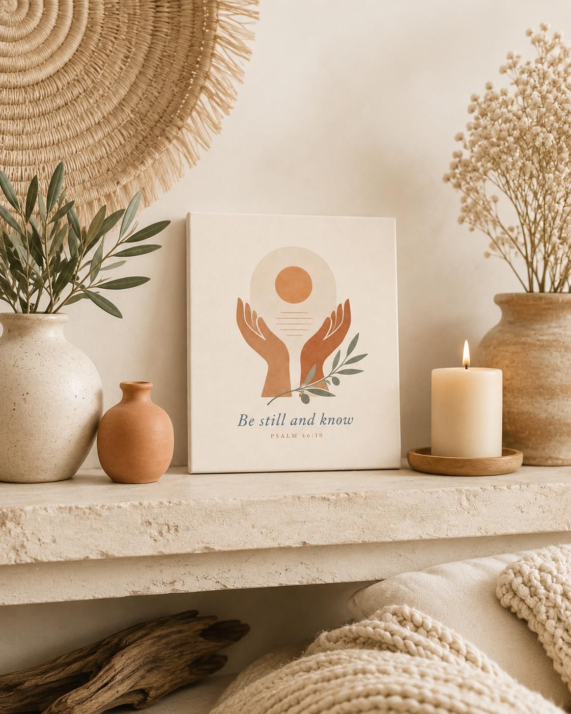 SUOLIUKJYS PSALM 46:10 Christian Wall Art, Boho Prayer Room Decor image 5