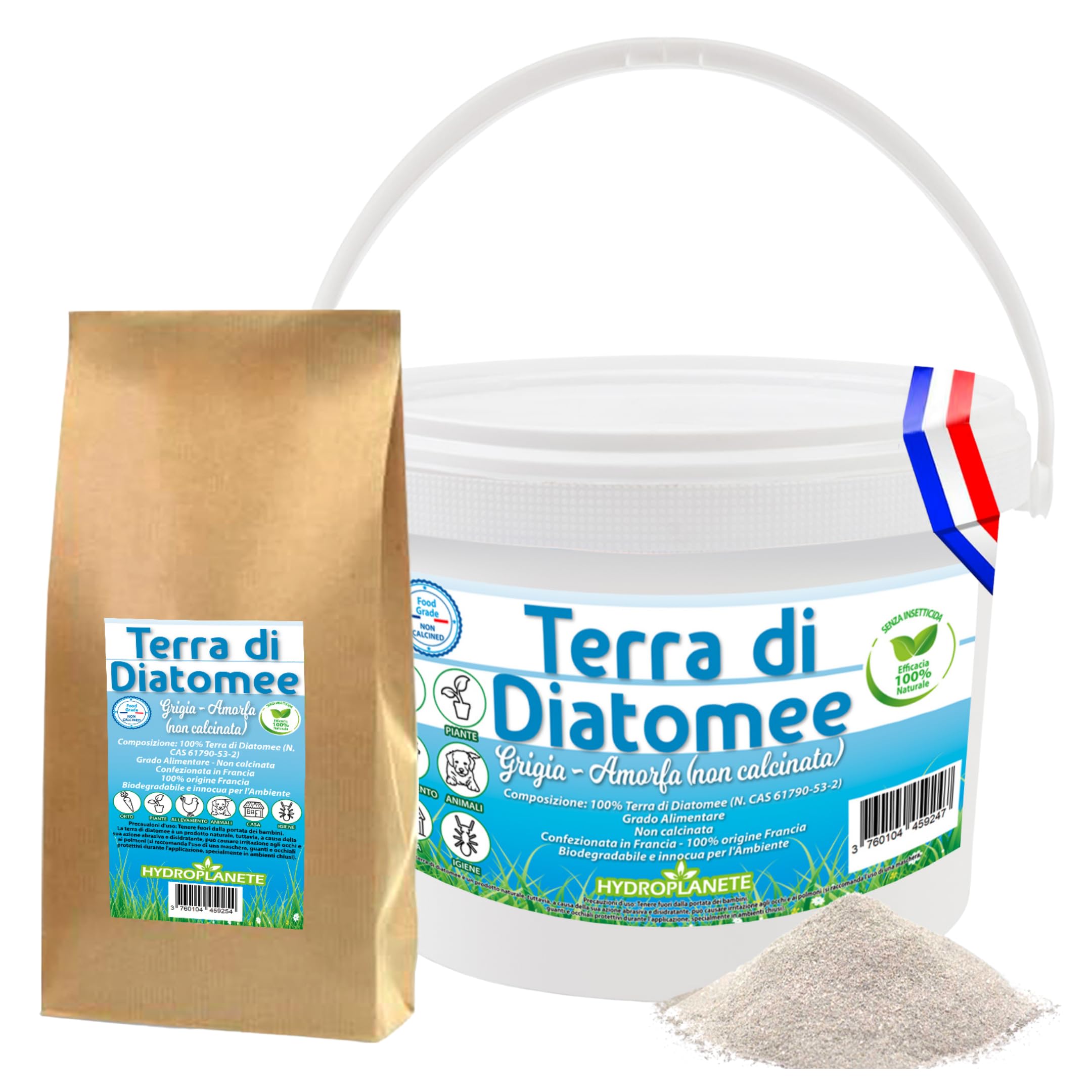Terra di diatomee grigia multiuso | Polvere alimentare e igiene animale | Senza additivi e 100% naturale | Prodotto in Francia | Disponibile da 350 g a 25 kg | Hydroplanete (3 kg)