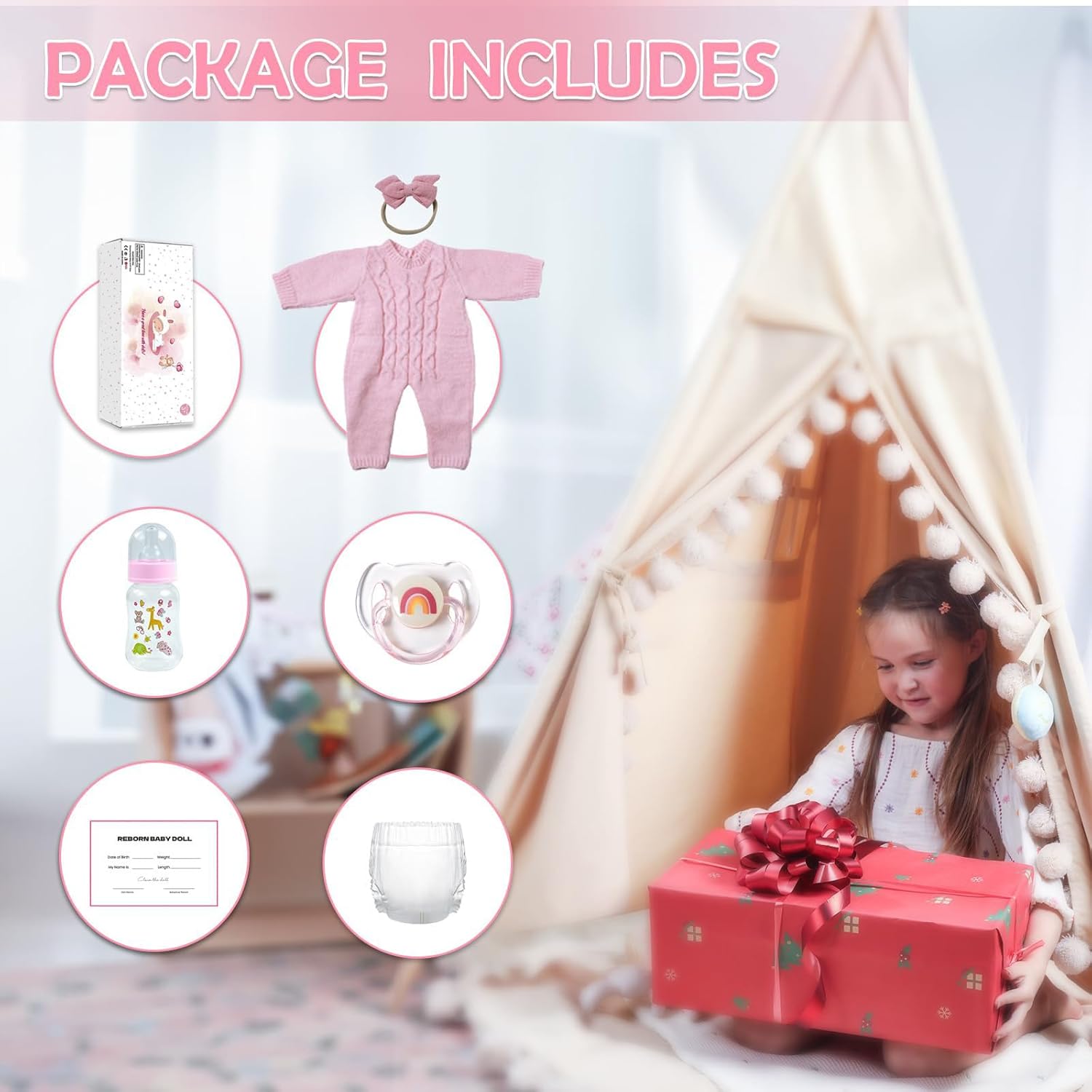 WOOROY Realistic Reborn Baby Dolls – 18-Inch Real Life Sleeping Newborn Girl, Lifelike Doll with Weighted Soft Body, Handmade Gift Toy with Accessories for Kids Age 3+ - Image 5