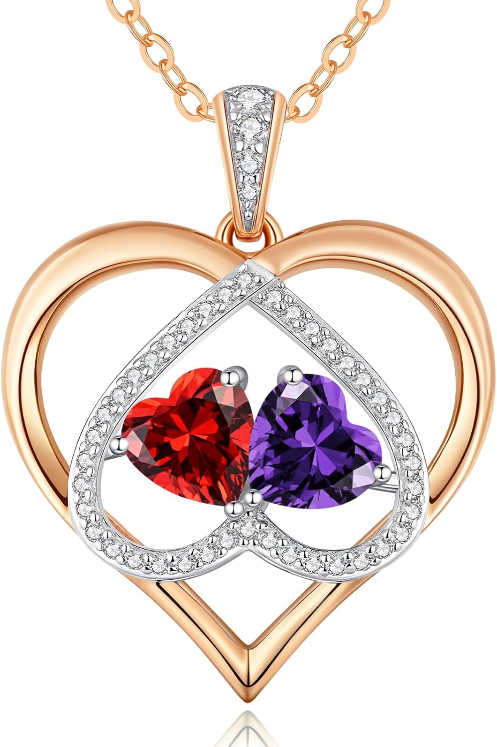 CDE Valentines Gifts for Women Rose Gold Double Birthstone Necklace for Women, Personalized Pendant Jewelry Mothers Day Birthday Gift for Mom Wife