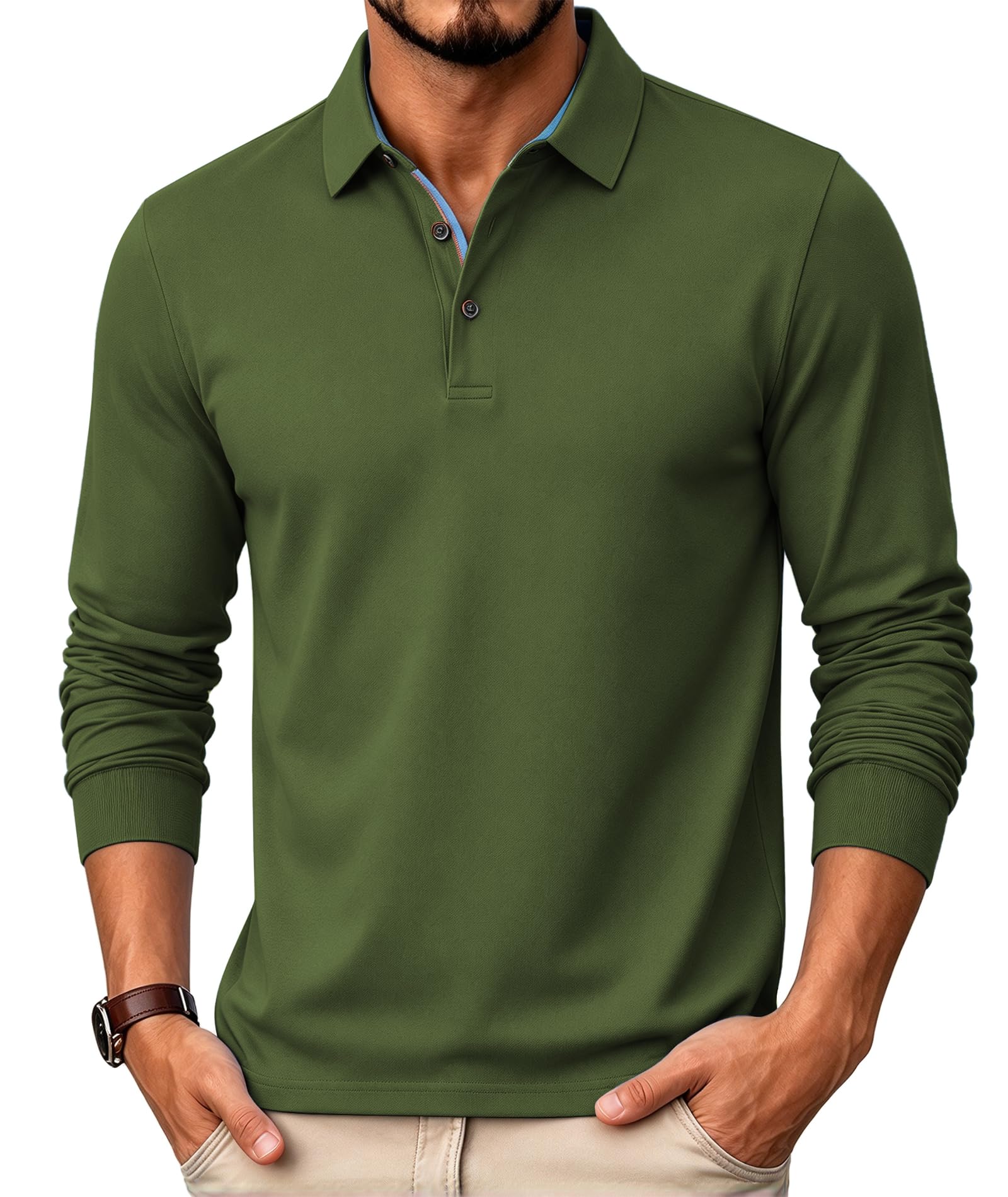 zitysport Polo Uomo Manica Lunga Traspiranti Asciugatura Rapida Camicie a Maniche Lunghe Uomo Camicie Estive Bottoni Uomo Camicia Sportiva Casual Basic Regular Fit Golf Polo Shirt