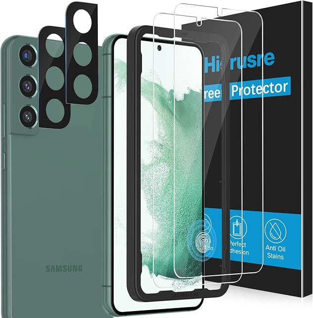 [2+2 Pack] Compatible with Samsung Galaxy S22 Plus Screen Protector, 2 Pack Tempered Glass Screen Protector and 2 Pack Camera Lens Protector for Samsung S22 Plus High Definition 9H Hardness