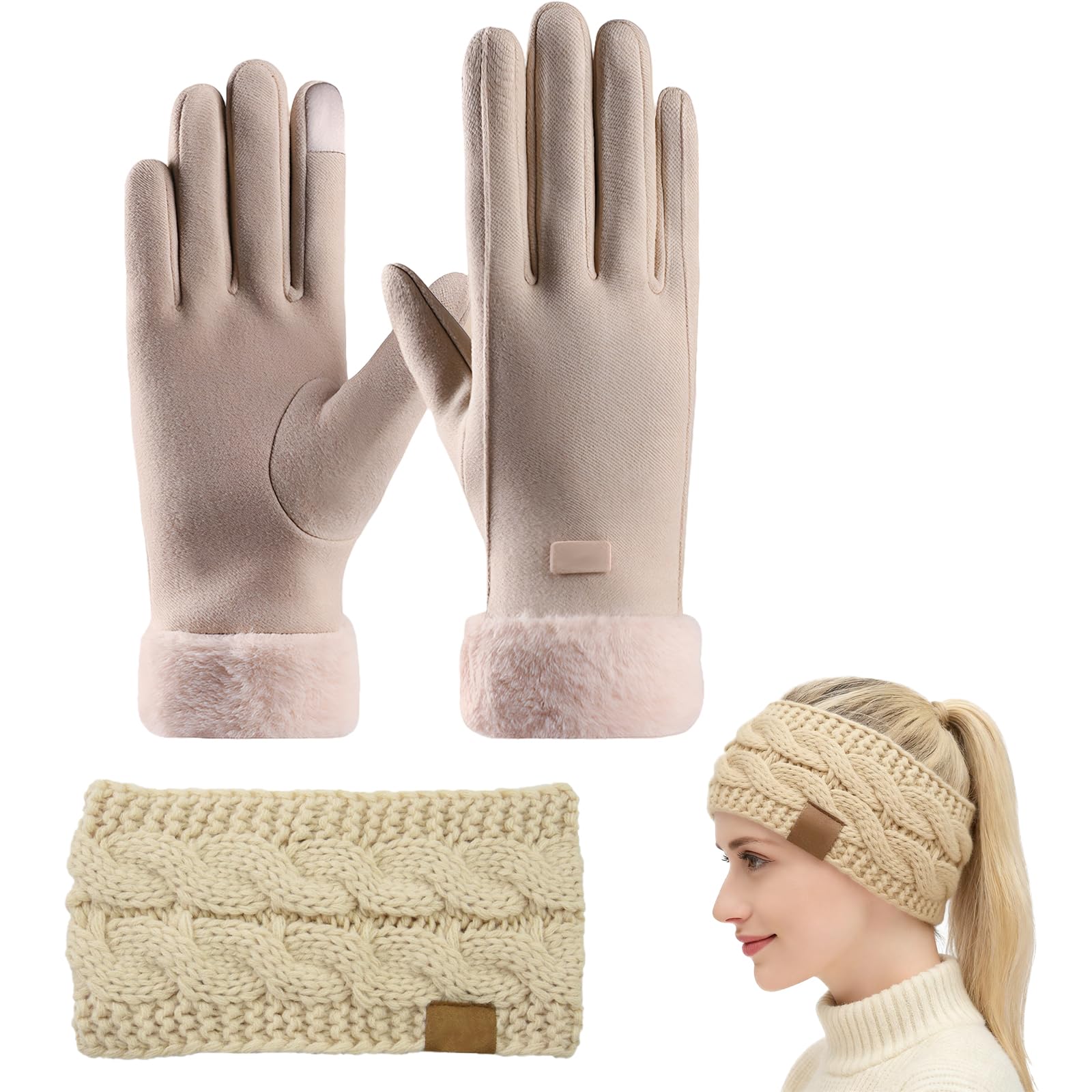 Feelorna Guanti invernali da donna, simpatici, antivento, da donna, invernali, caldi, per touchscreen, in morbido peluche, imbottiti, per ciclismo, abbigliamento quotidiano (nero, taglia unica