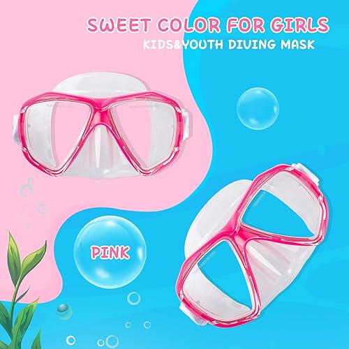 Miniatura 5 de Máscara de buceo para niños, máscara de natación antivaho de 180°, gafas de natación para niños de vidrio templado con cubierta para la nariz