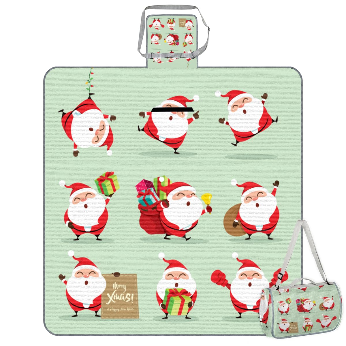 Shimoshe Picnic Blankets 57”x 59”, Cartoon Christmas Santa Waterproof Sandproof Picnic Mat Lightweight Foldable Beach Blanket for Camping Park Grass Beach Outdoor Blanket