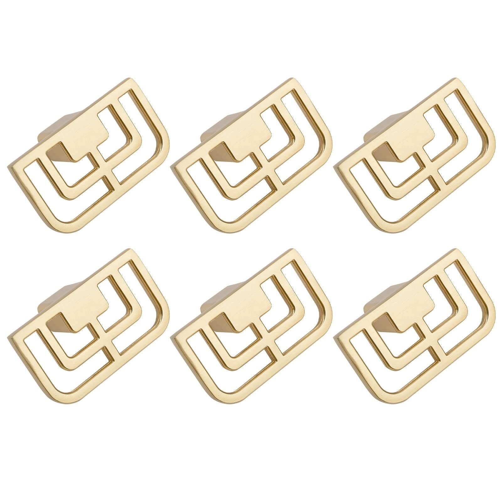 Lcanallyms One Color Kitchen Cabinet Handles, 6 Pack Gold Brushed Cabinet Handles Chinese Auspicious Pattern Drawer Pulls Closet Tv Stylish Hardware(54Mm)