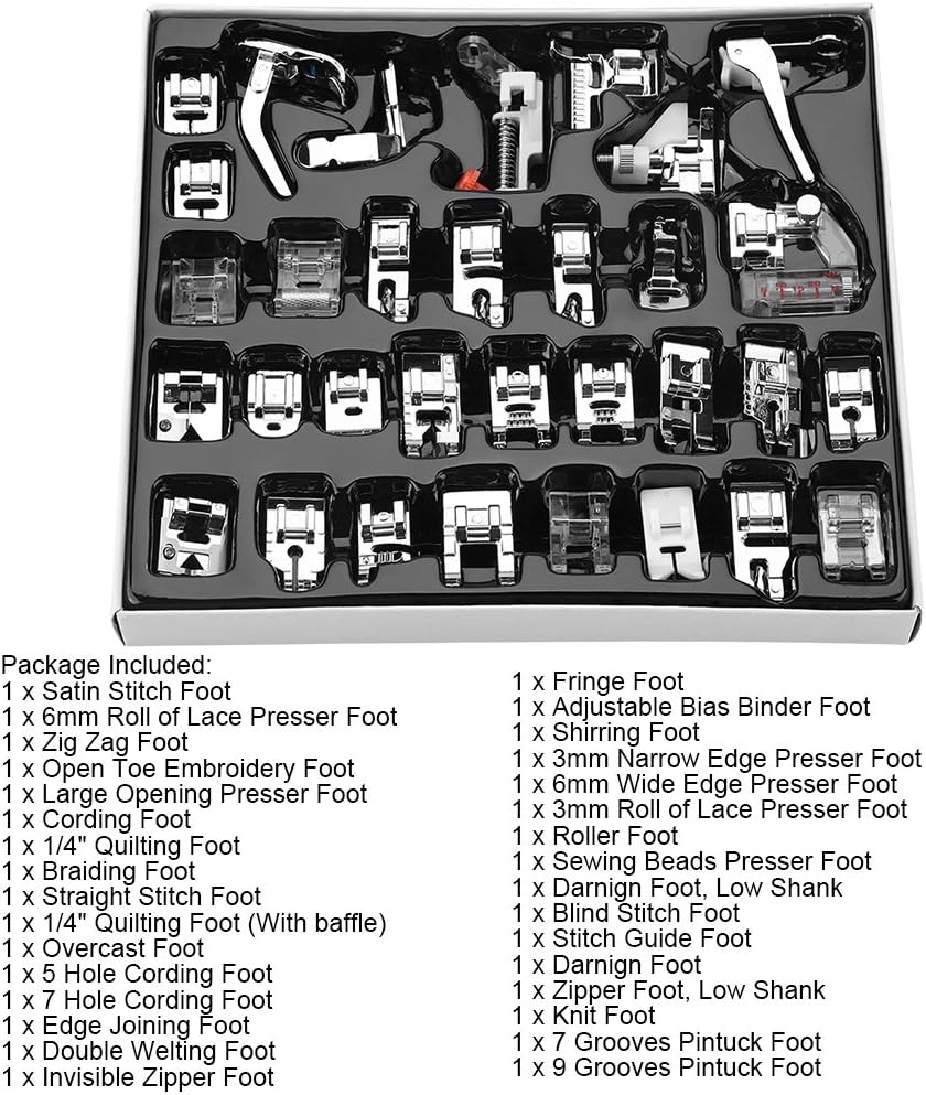 Cusco Presser Feet Kit, 32pcs/set Professional Stitching Walking Foot Presser Feet Kit Household Sewing Machine Accessory for Easy and Neat Organization